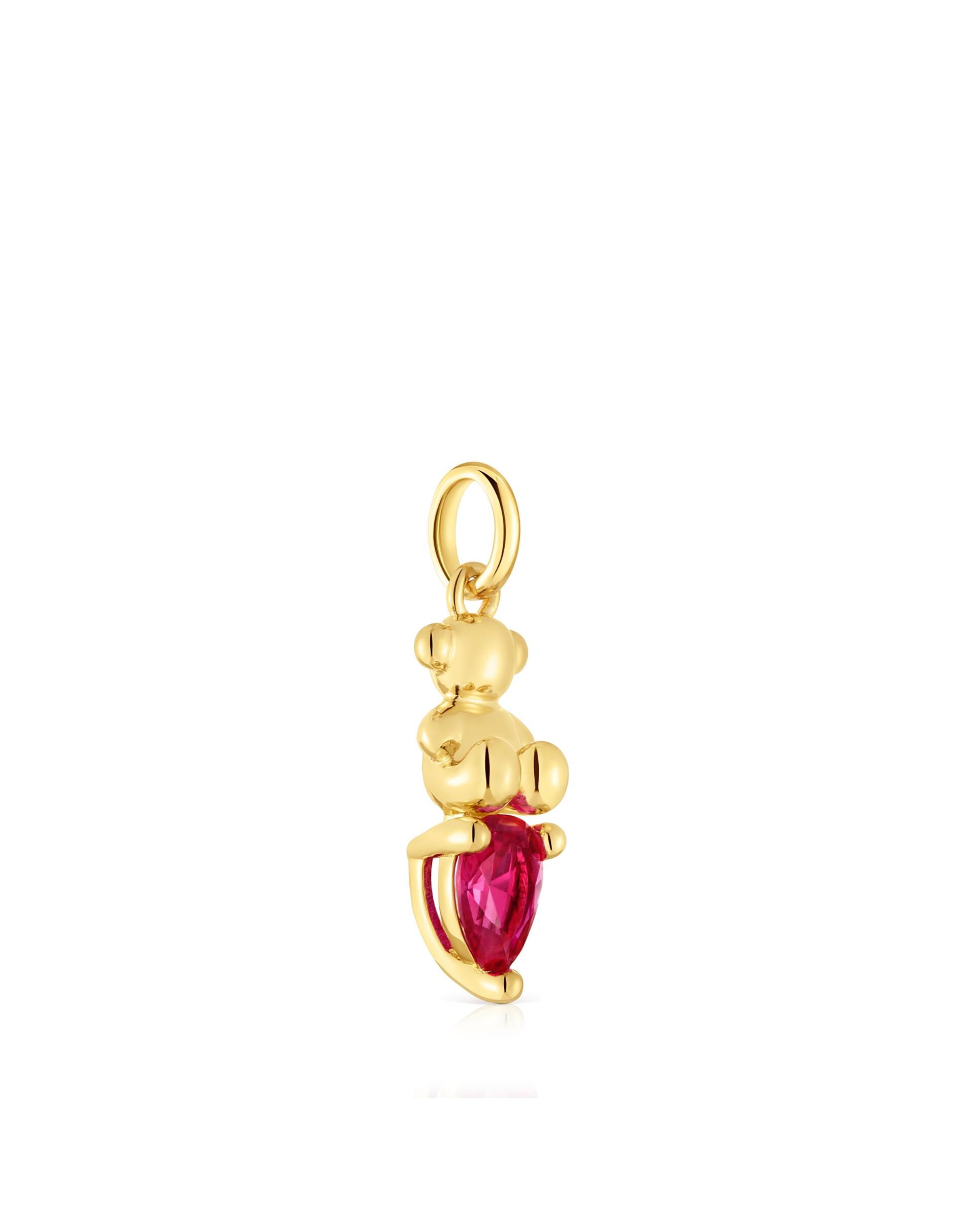 Pendentes Bold Bear Lgg Pequeno com Osobanho em Ouro 18 Kt Sobre Prata e Rubi Criado em Laboratório Vermelho-2
