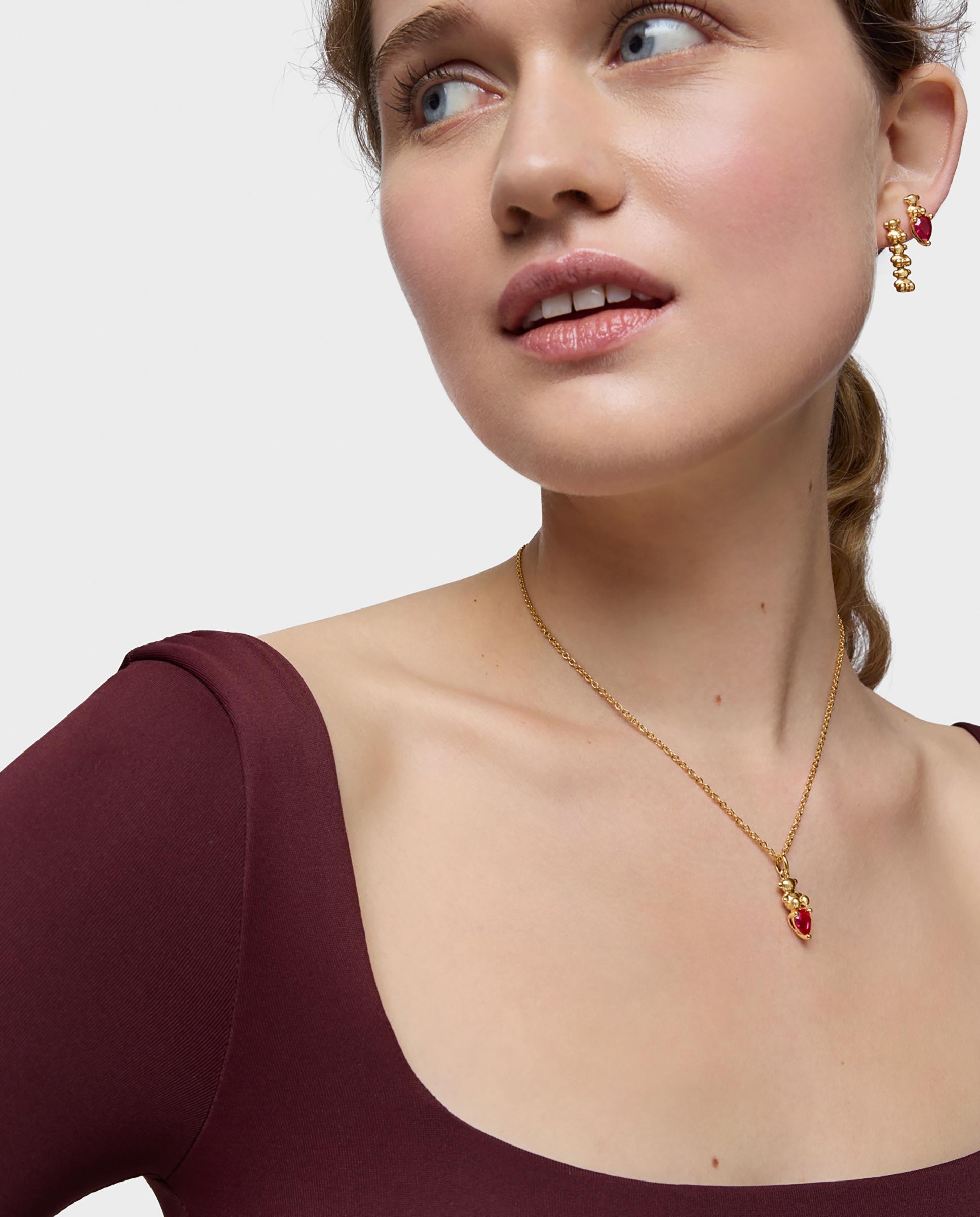 Pendentes Bold Bear Lgg Pequeno com Osobanho em Ouro 18 Kt Sobre Prata e Rubi Criado em Laboratório Vermelho-4