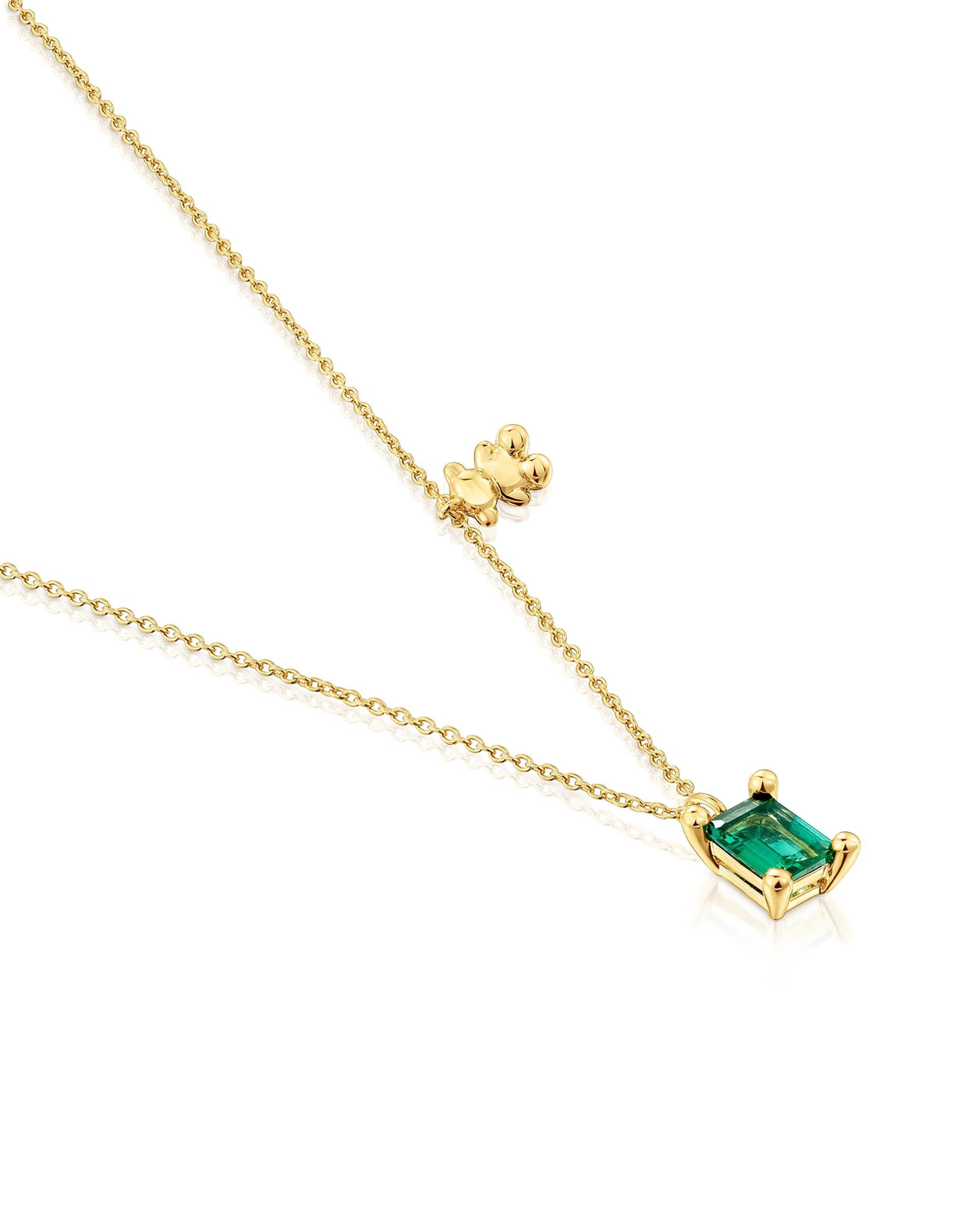 Colar Bold Bear Lgg Curto com Urso Banhado em Ouro 18 Kt Sobre Prata e Esmeralda Criada em Laboratório Verde-2
