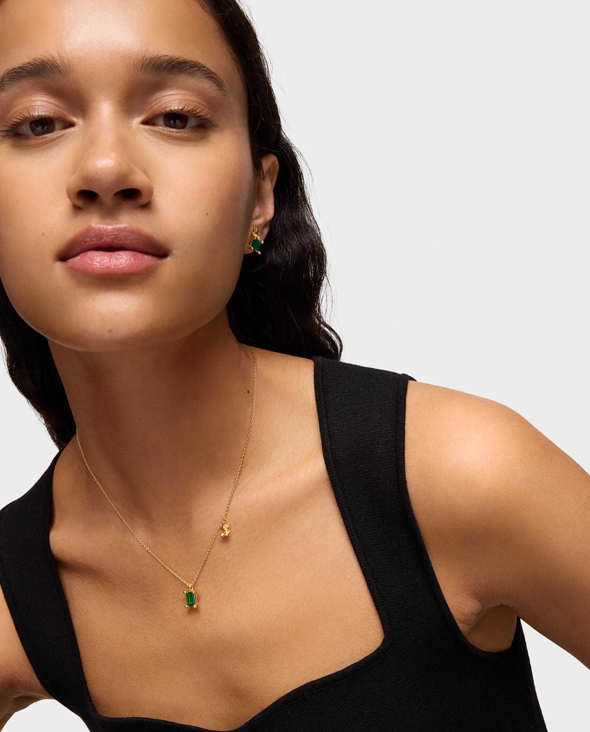 Colar Bold Bear Lgg Curto com Urso Banhado em Ouro 18 Kt Sobre Prata e Esmeralda Criada em Laboratório Verde-3