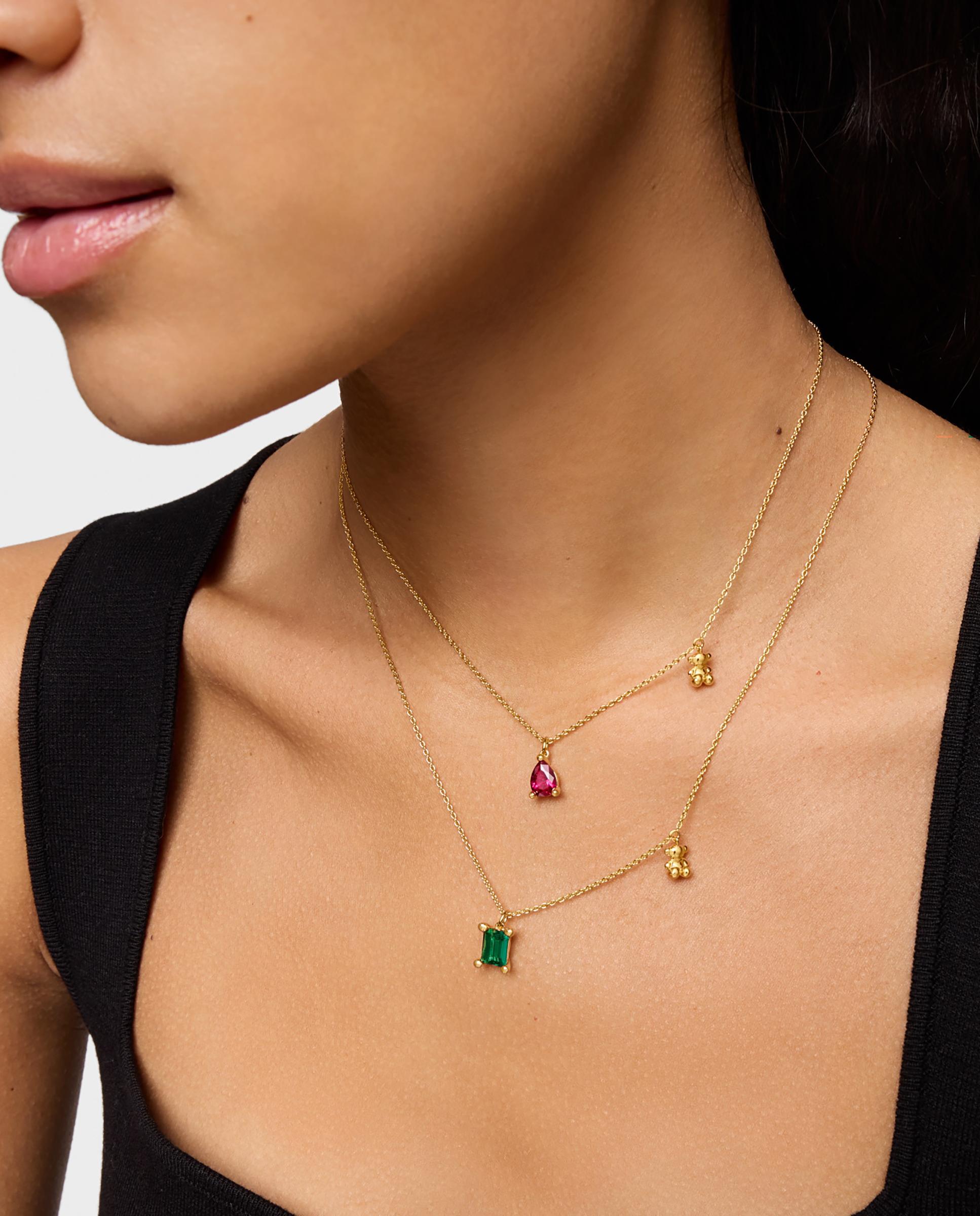 Colar Bold Bear Lgg Curto com Urso Banhado em Ouro 18 Kt Sobre Prata e Esmeralda Criada em Laboratório Verde-4