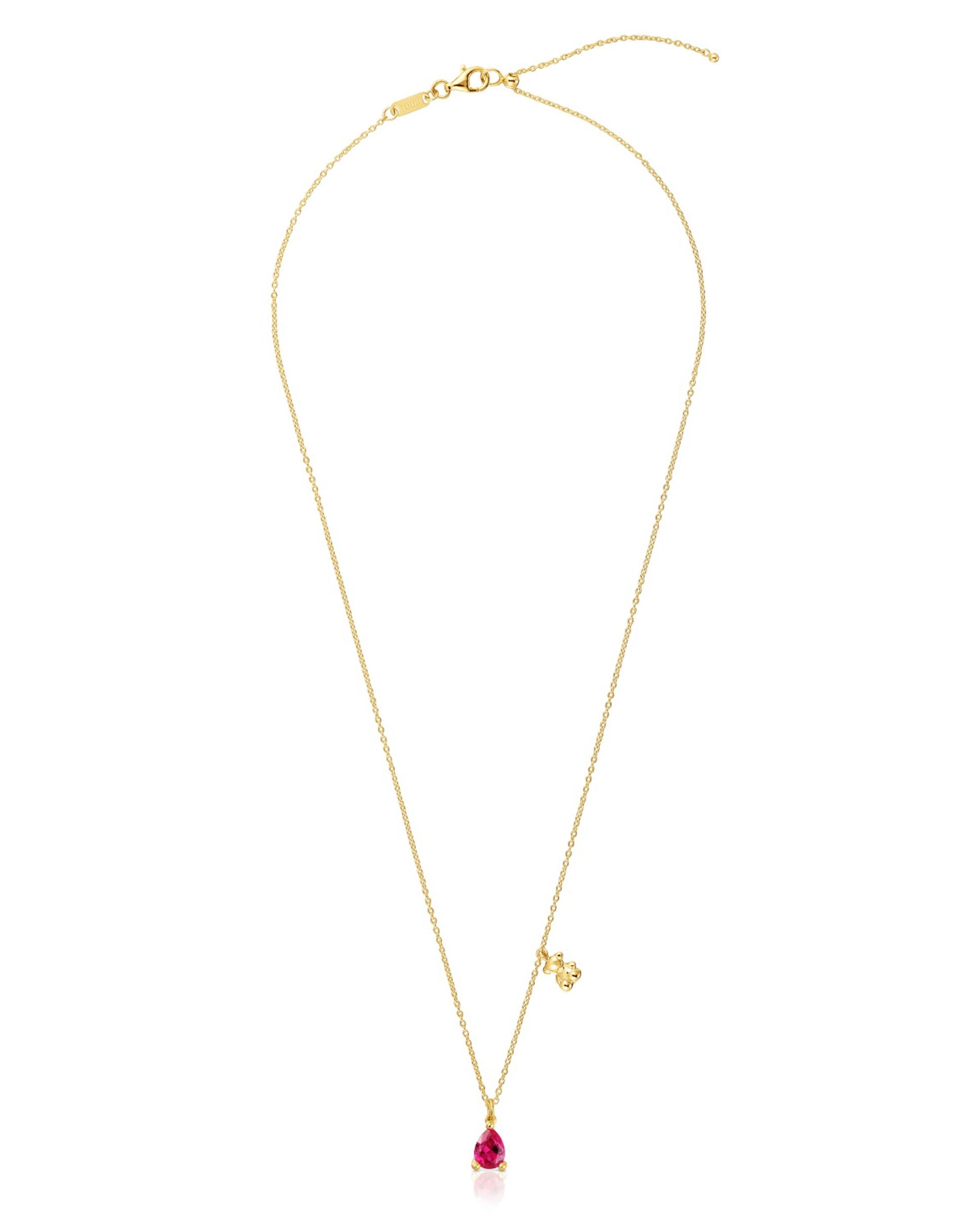 Colar Bold Bear Lgg Curto com Urso Banhado em Ouro 18 Kt Sobre Prata e Rubi Criado em Laboratório Vermelho-1