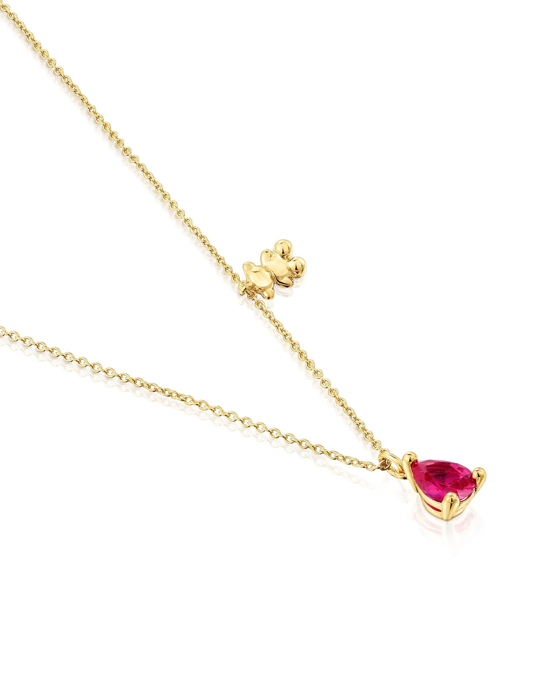 Colar Bold Bear Lgg Curto com Urso Banhado em Ouro 18 Kt Sobre Prata e Rubi Criado em Laboratório Vermelho-2