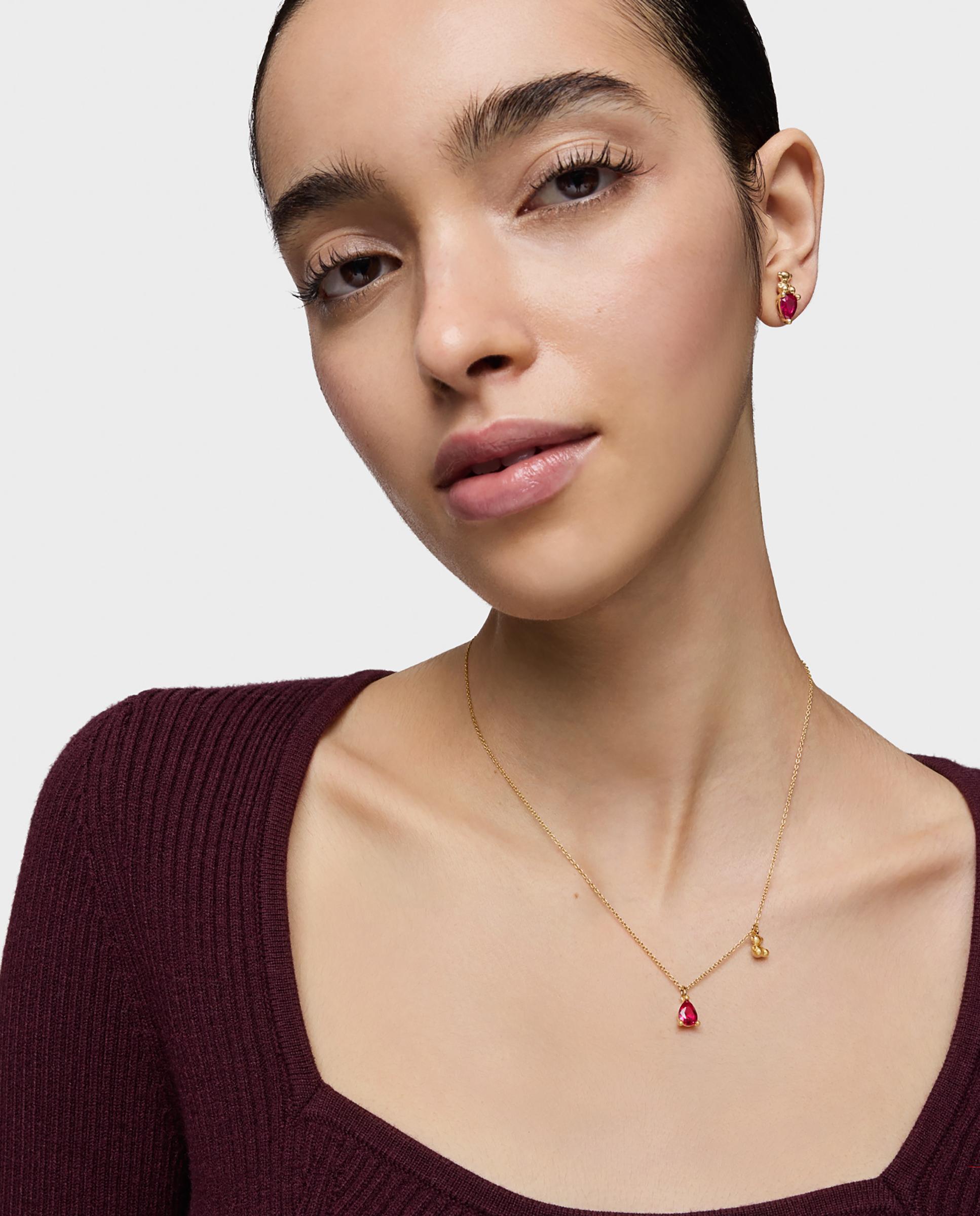 Colar Bold Bear Lgg Curto com Urso Banhado em Ouro 18 Kt Sobre Prata e Rubi Criado em Laboratório Vermelho-3