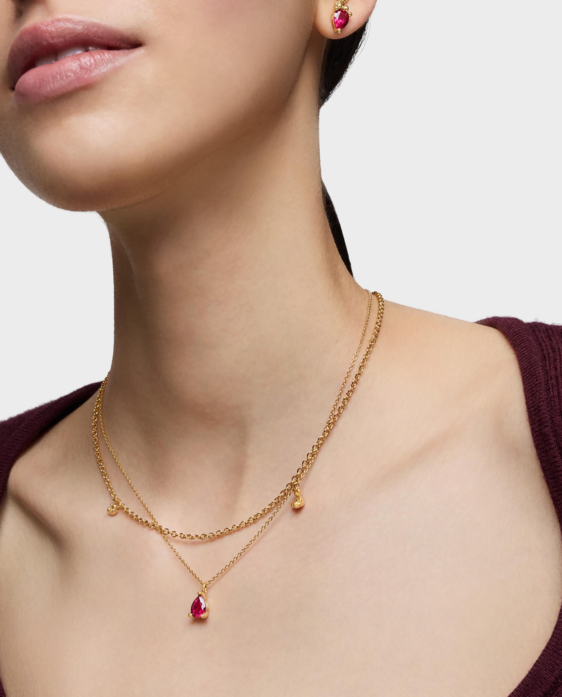 Colar Bold Bear Lgg Curto com Urso Banhado em Ouro 18 Kt Sobre Prata e Rubi Criado em Laboratório Vermelho-4