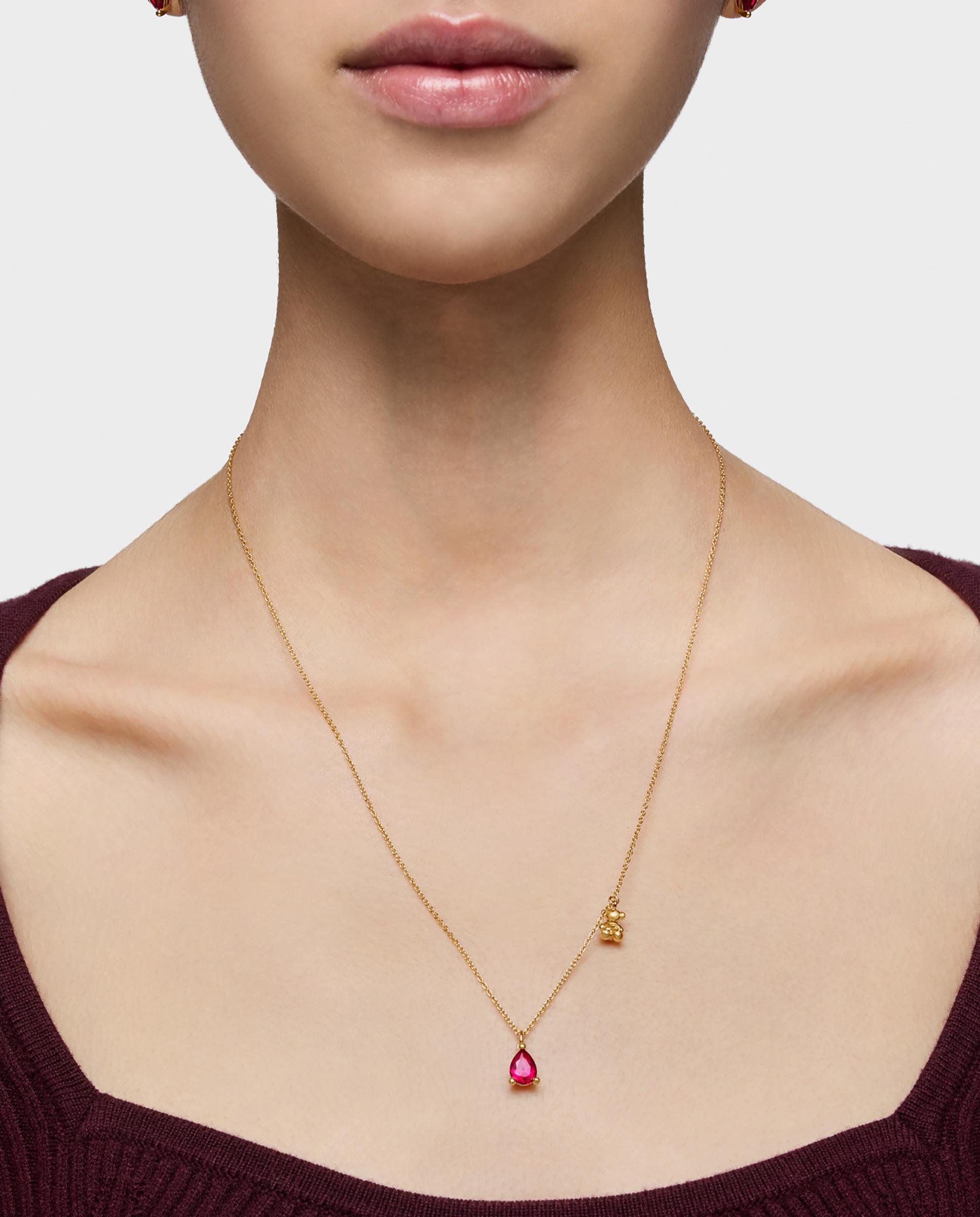 Colar Bold Bear Lgg Curto com Urso Banhado em Ouro 18 Kt Sobre Prata e Rubi Criado em Laboratório Vermelho-5
