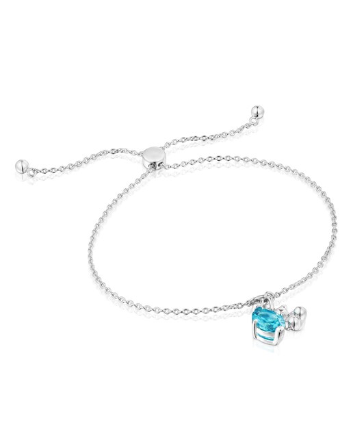 Imagem 0 de Pulseira Bold Bear Lgg Corrente com Urso de Prata e Safira Azul Criada em Laboratório