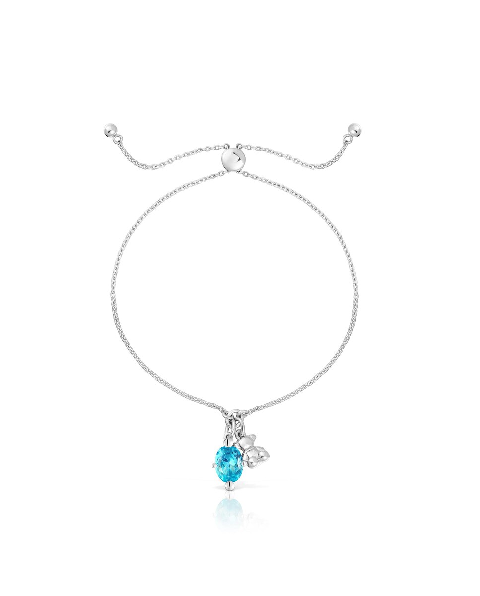Pulseira Bold Bear Lgg Corrente com Urso de Prata e Safira Azul Criada em Laboratório Azul-2
