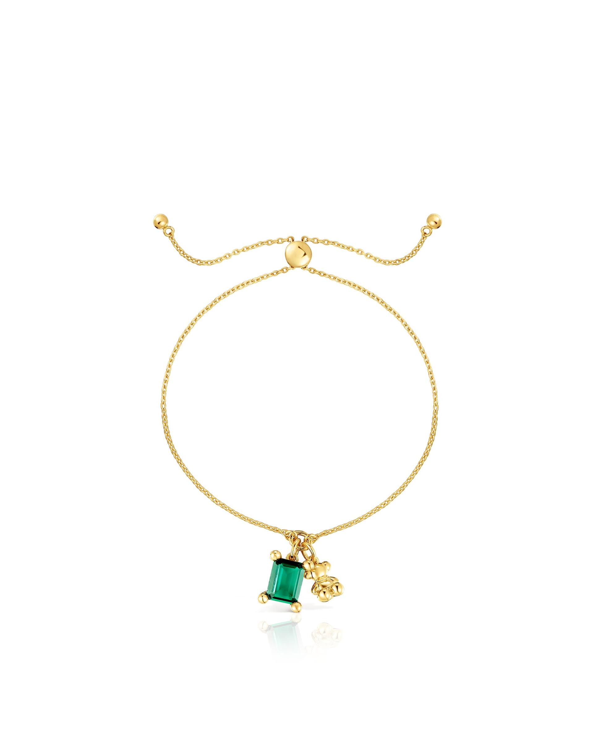 Pulseira de Corrente Bold Bear Lgg com Urso Banhado em Ouro 18 Kt Sobre Prata e Esmeralda Criada em Laboratório Verde-2