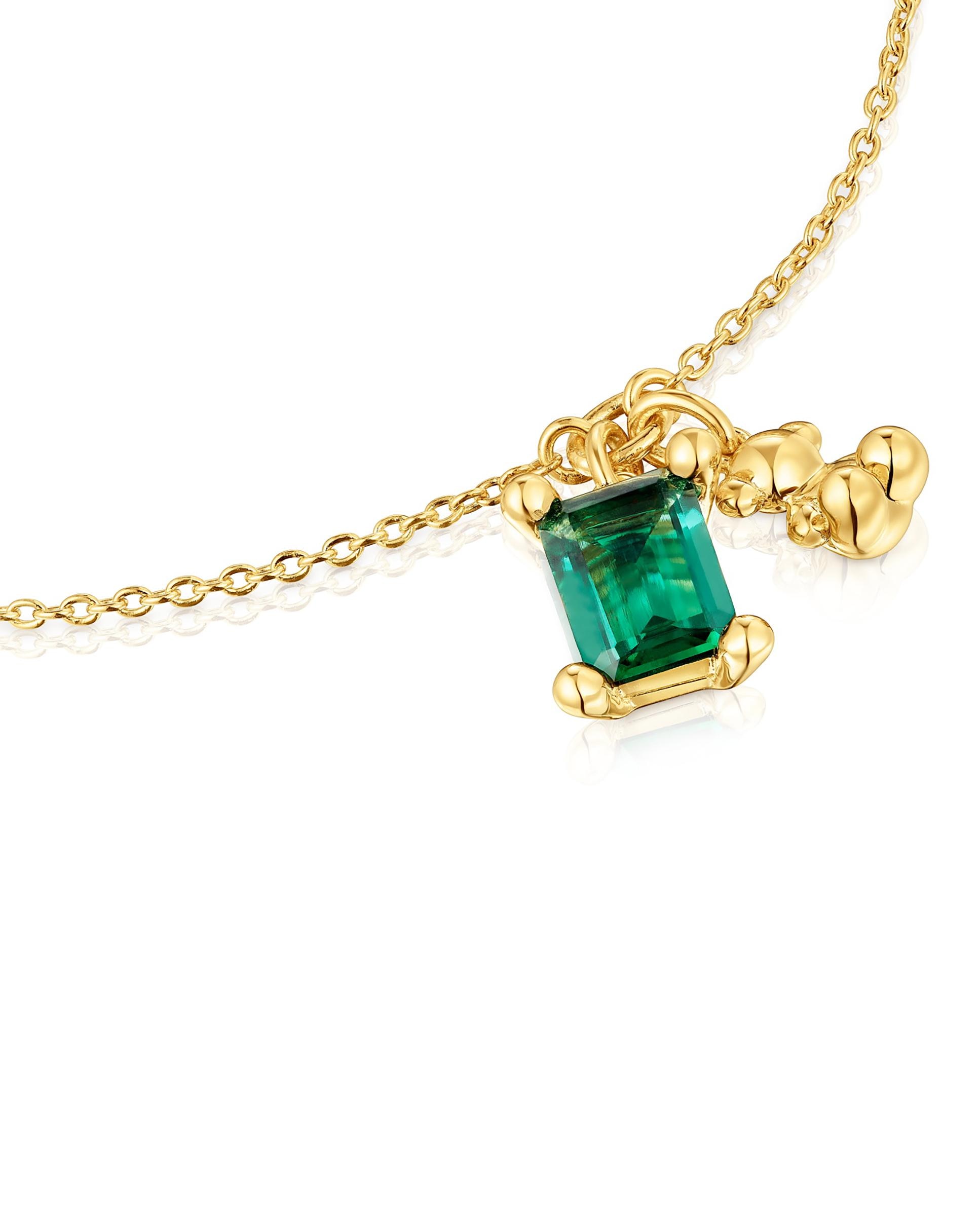 Pulseira de Corrente Bold Bear Lgg com Urso Banhado em Ouro 18 Kt Sobre Prata e Esmeralda Criada em Laboratório Verde-3