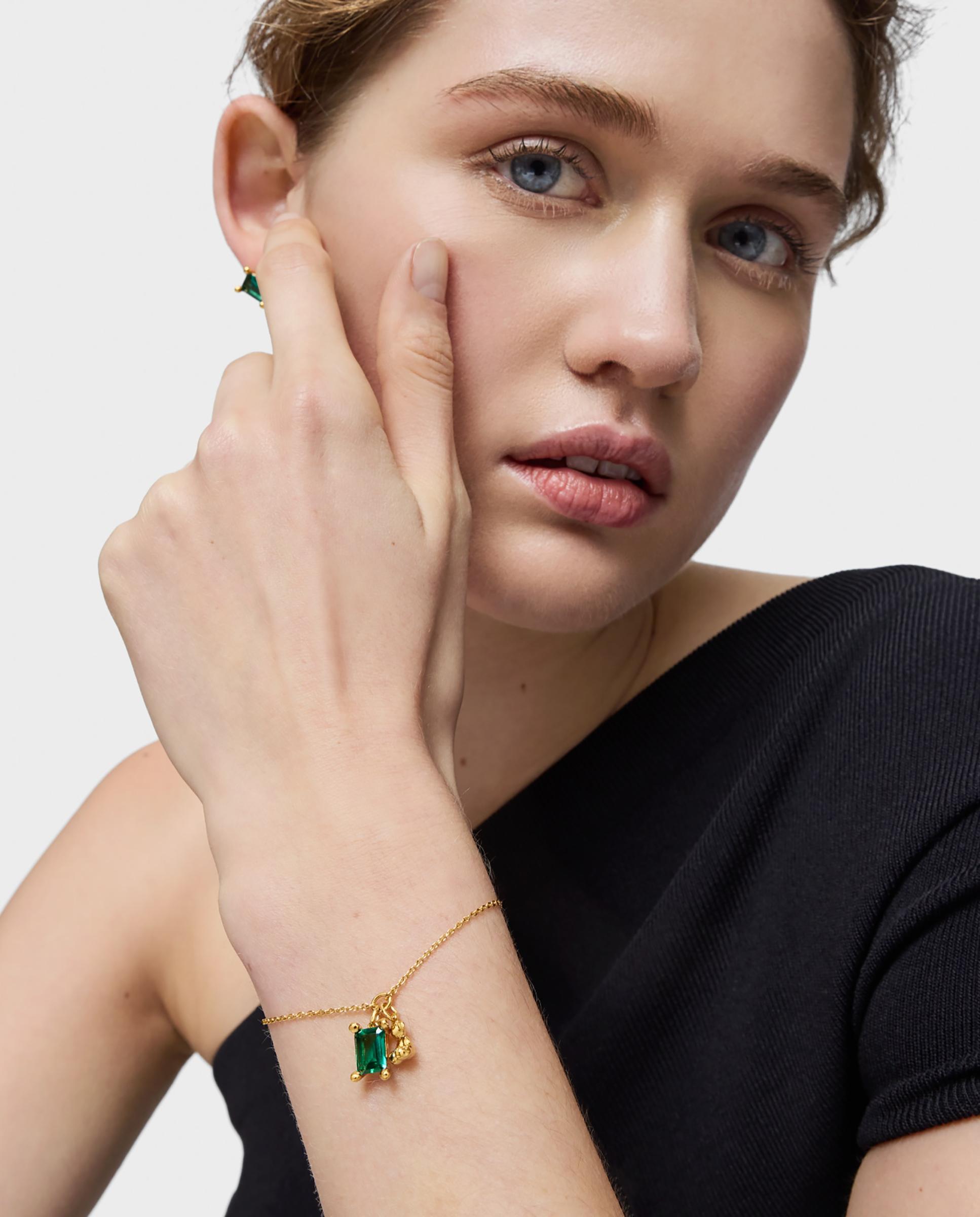 Pulseira de Corrente Bold Bear Lgg com Urso Banhado em Ouro 18 Kt Sobre Prata e Esmeralda Criada em Laboratório Verde-4