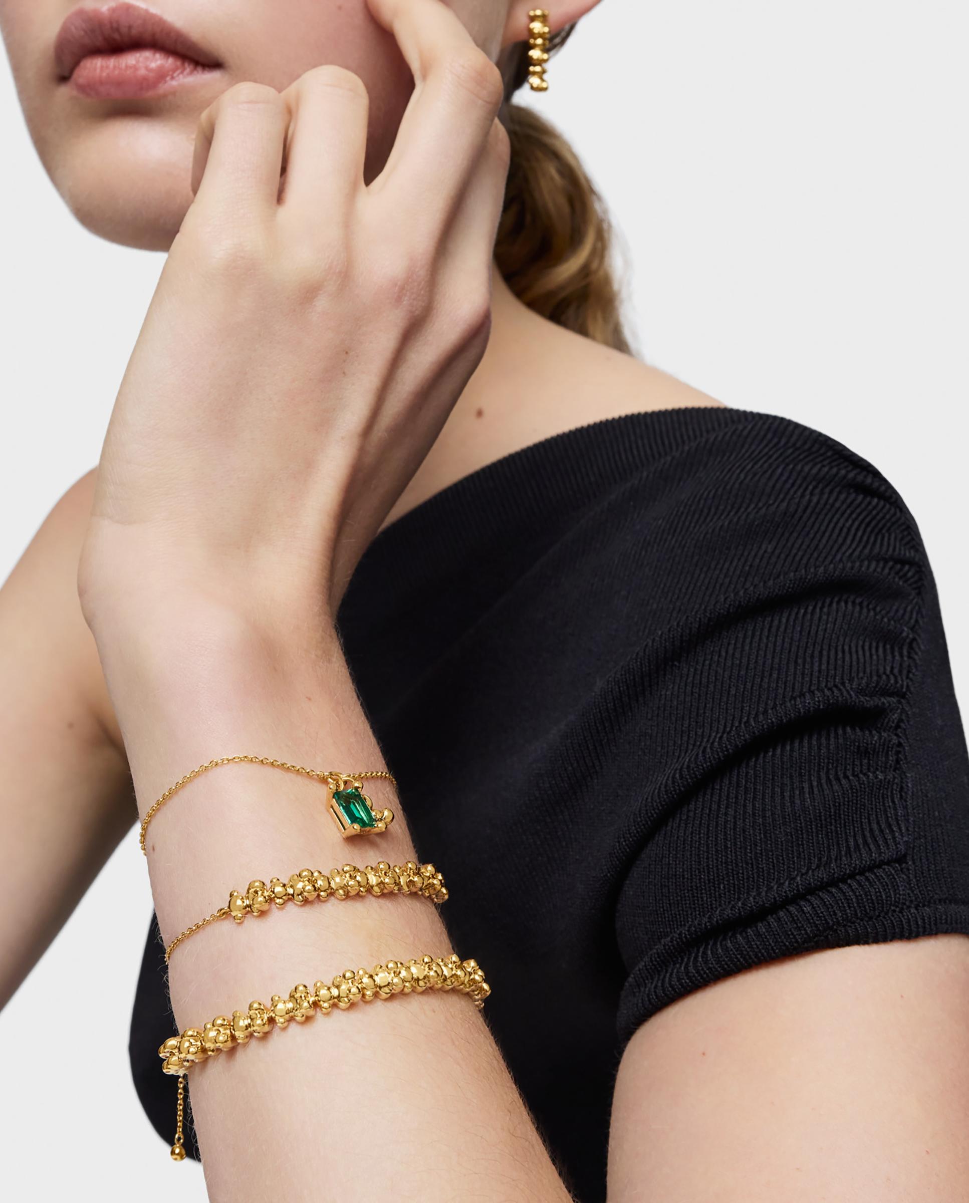 Pulseira de Corrente Bold Bear Lgg com Urso Banhado em Ouro 18 Kt Sobre Prata e Esmeralda Criada em Laboratório Verde-5