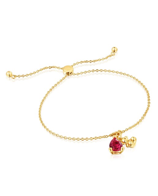 Imagem 0 de Pulseira Bold Bear Lgg Corrente com Urso Banhado em Ouro 18 Kt Sobre Prata e Rubi Criado em Laboratório