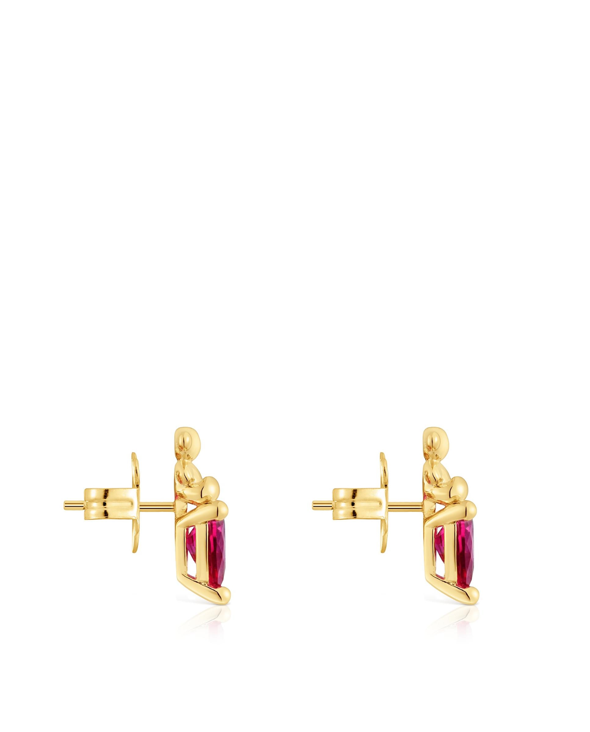 Brincos Bold Bear Lgg com Urso Banhado em Ouro 18 Kt Sobre Prata e Rubi Criado em Laboratório Vermelho-2