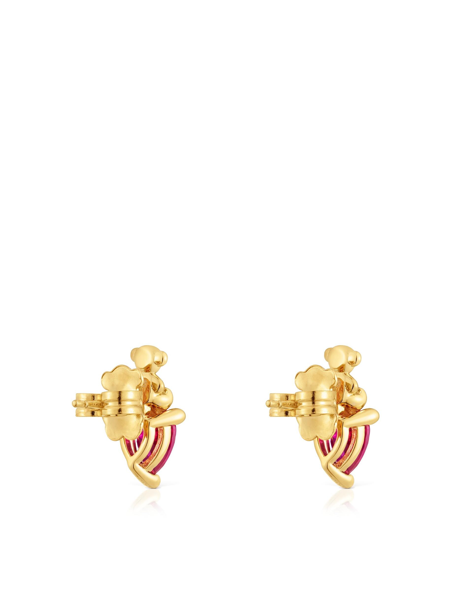 Brincos Bold Bear Lgg com Urso Banhado em Ouro 18 Kt Sobre Prata e Rubi Criado em Laboratório Vermelho-3