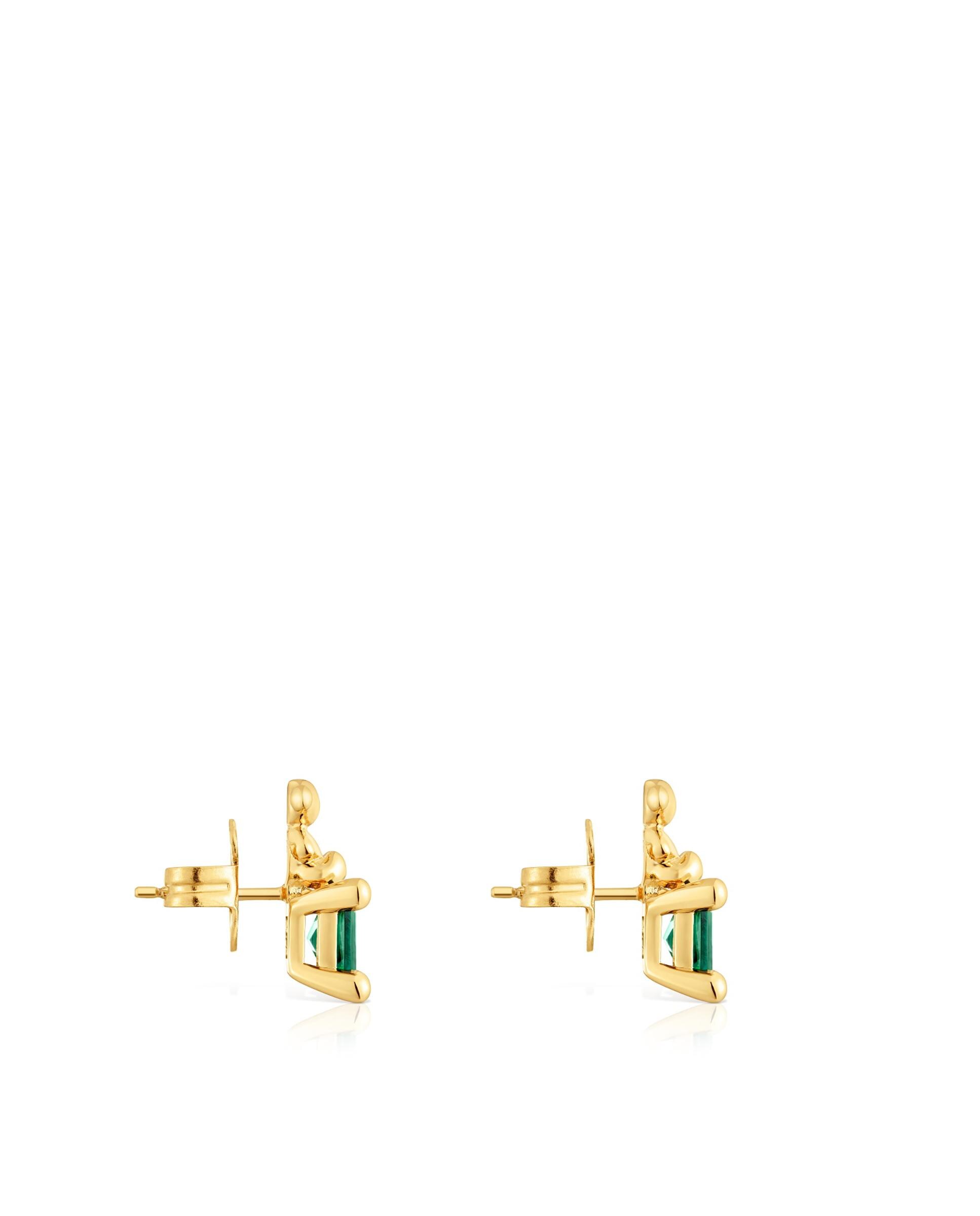 Brincos Bold Bear Lgg com Urso Banhado a Ouro 18 Kt Sobre Prata e Esmeralda Criada em Laboratório Verde-2