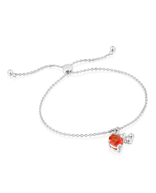 Imagem 0 de Pulseira Bold Bear Lgg Corrente com Urso de Prata e Safira Laranja Criada em Laboratório