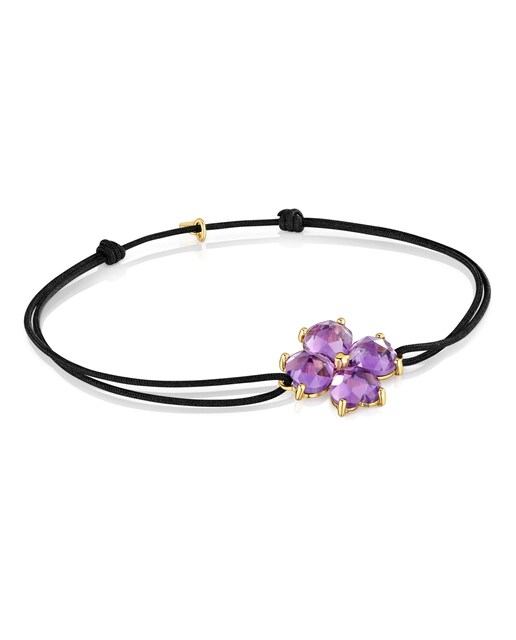 Imagem 0 de Pulseira Daisy de Ouro com Ametista e Nylon Preto