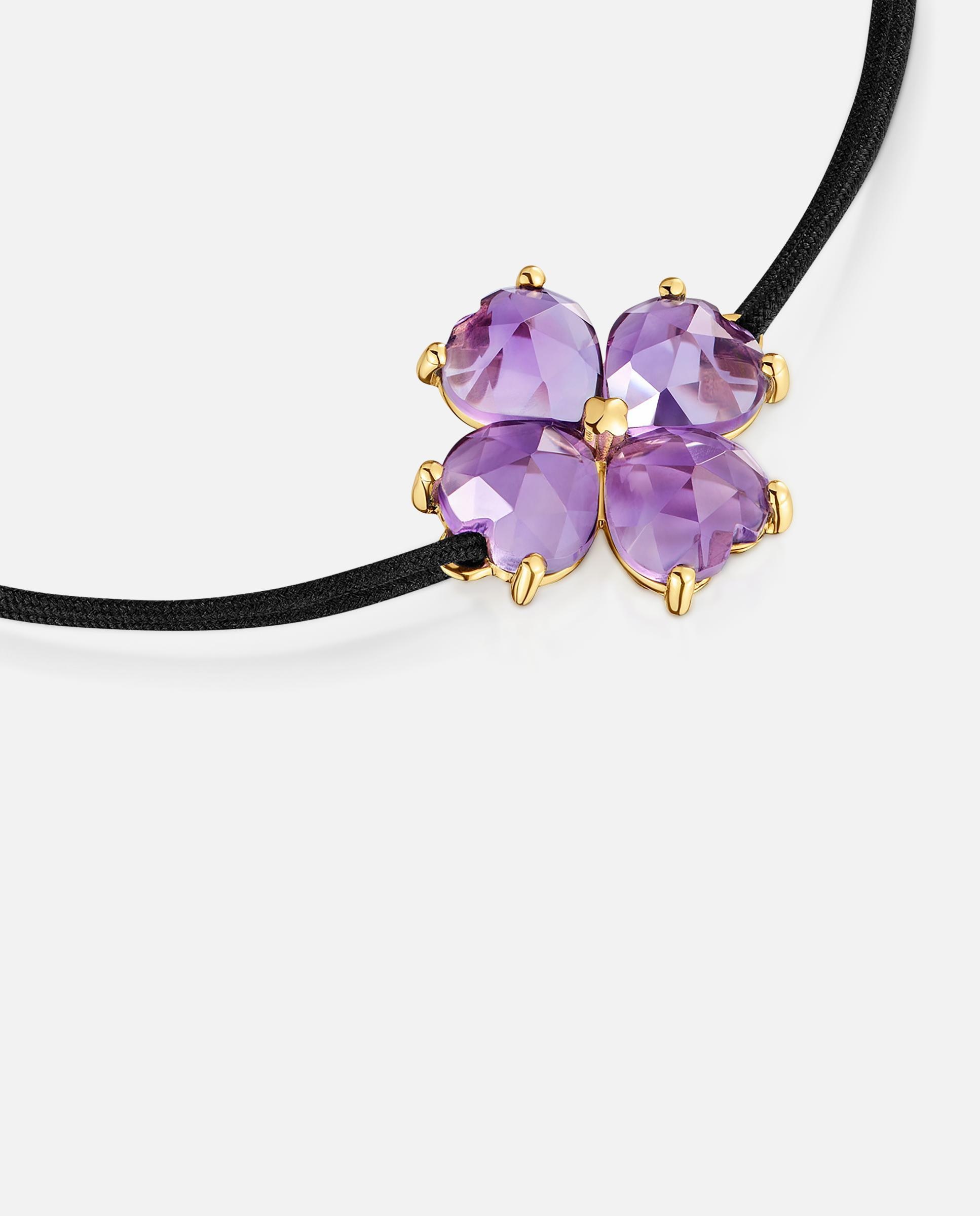 Pulseira de Cordão Daisy de Ouro com Ametista e Nylon em Preto Roxo-3