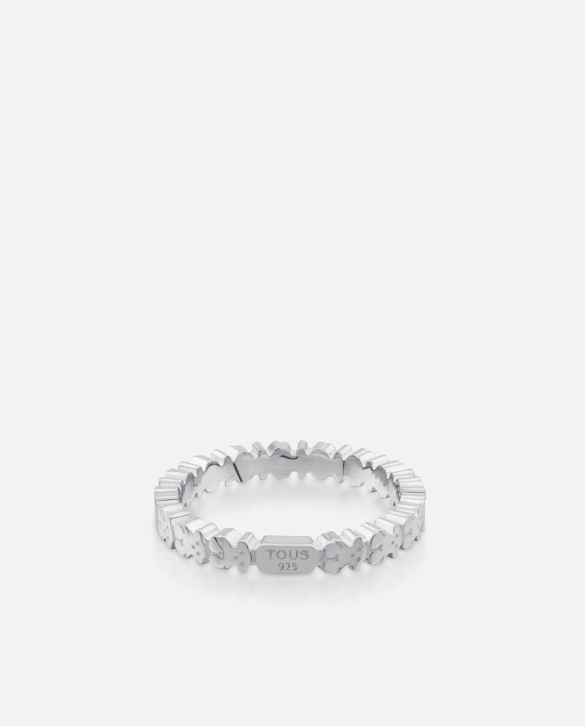 Anel de Prata Straight com Ursos Prateado-3