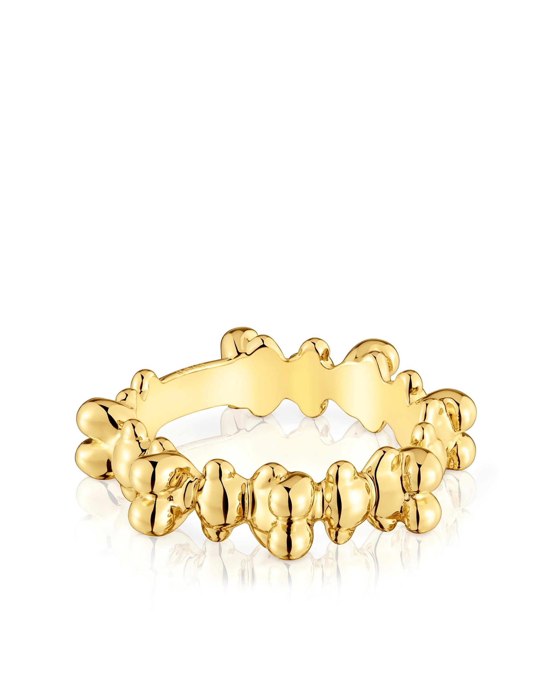 Anel Bold Bear Médio Banhado a Ouro 18 Kt em Prata com Ursos Dourado-2