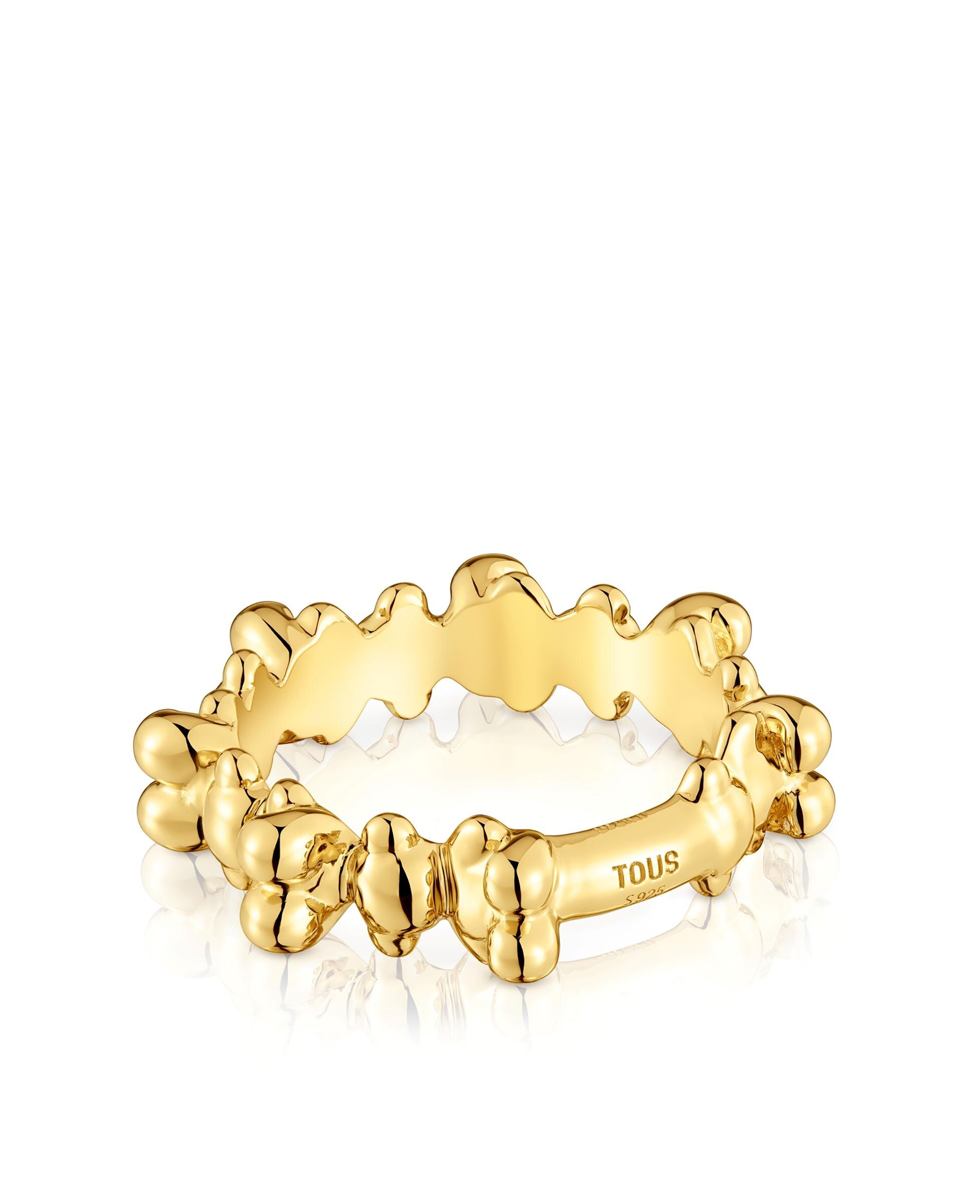 Anel Bold Bear Médio Banhado a Ouro 18 Kt em Prata com Ursos Dourado-3