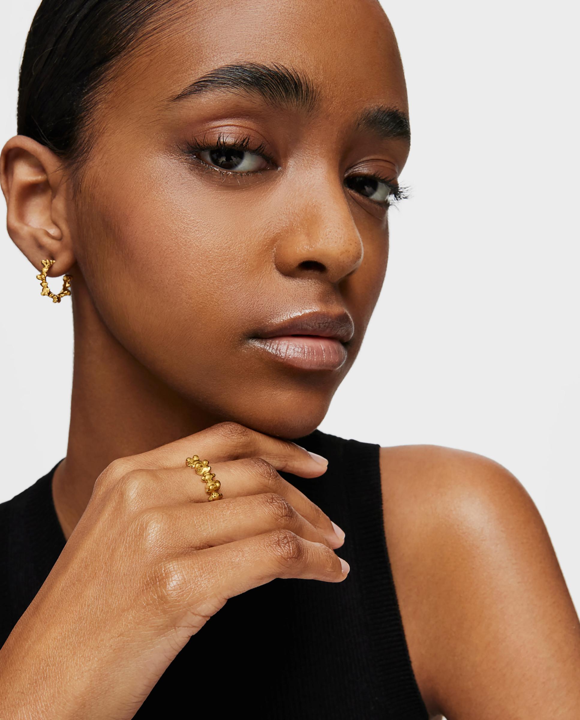Anel Bold Bear Médio Banhado a Ouro 18 Kt em Prata com Ursos Dourado-4