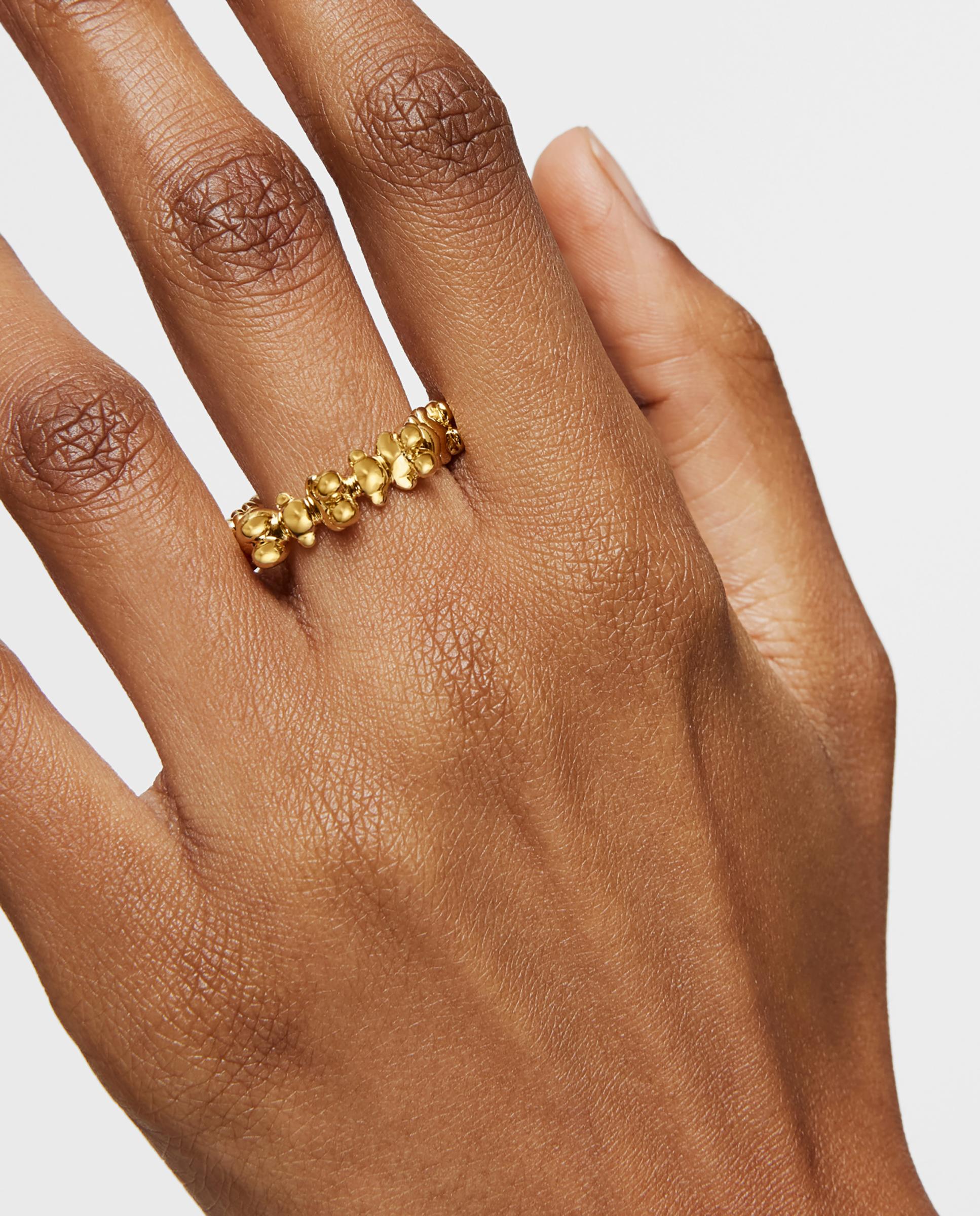 Anel Bold Bear Médio Banhado a Ouro 18 Kt em Prata com Ursos Dourado-6