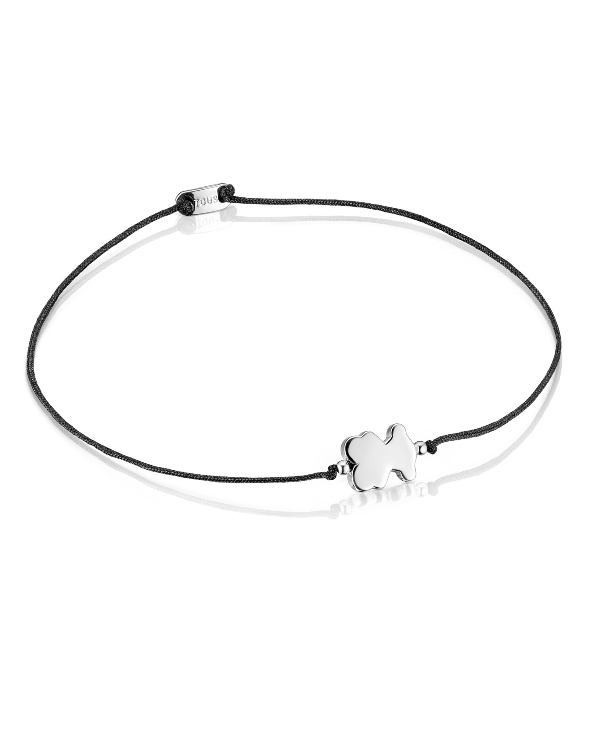 Pulseira de Cordão Sweet Dolls de Prata e Nylon em Preto com Urso Multicolor-1