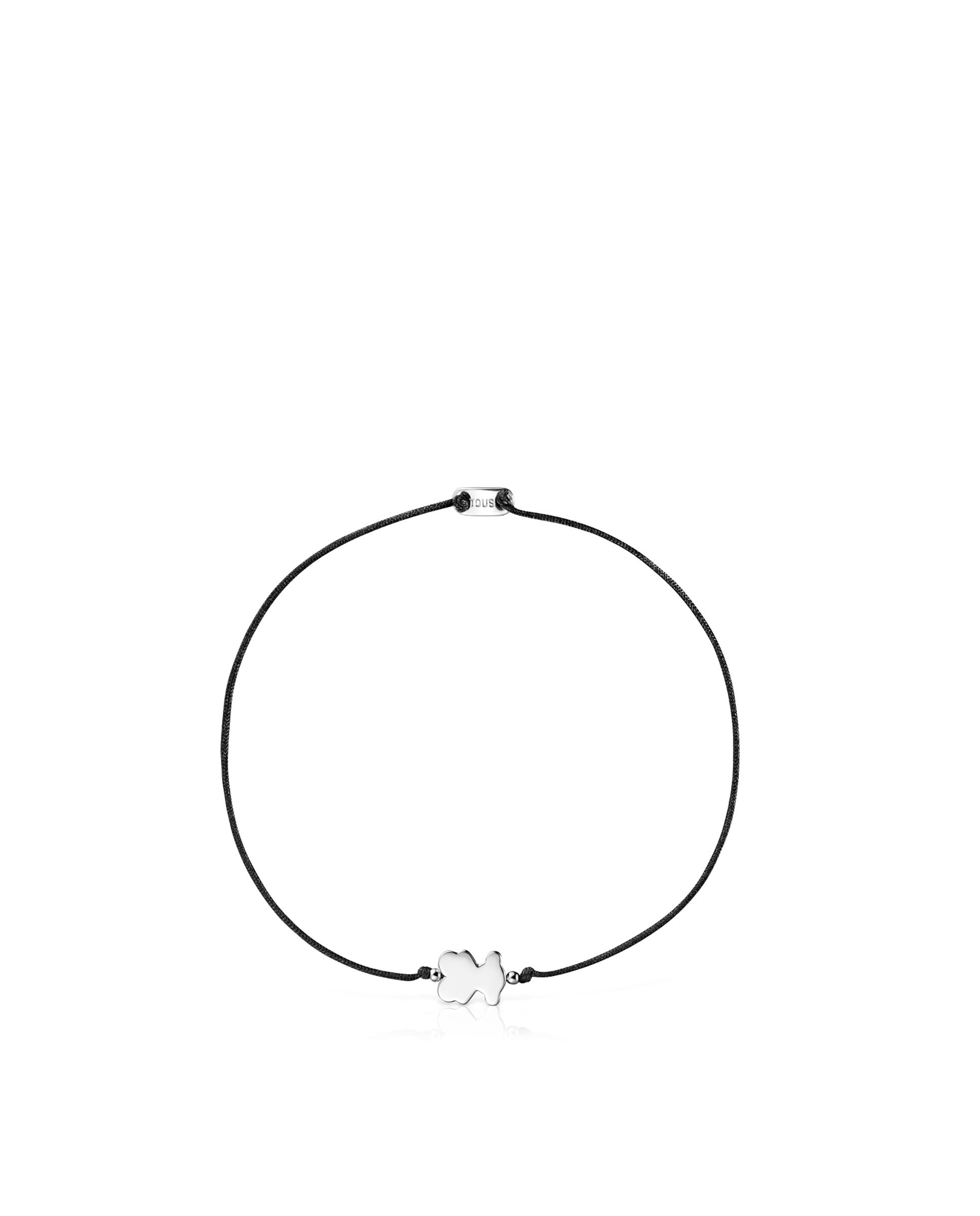 Pulseira de Cordão Sweet Dolls de Prata e Nylon em Preto com Urso Multicolor-2