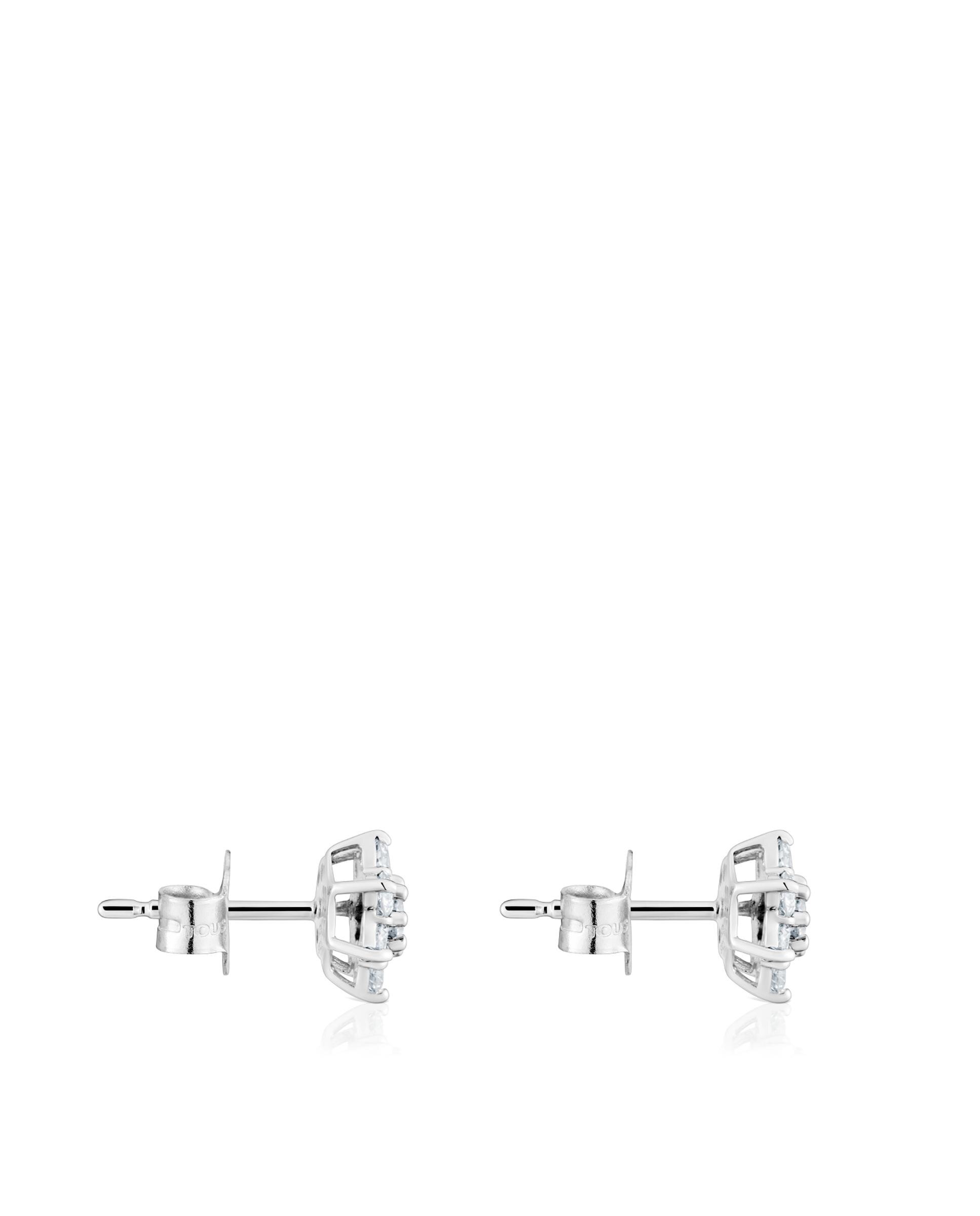 Brincos Daisy de Ouro Branco e Diamantes Prata-2