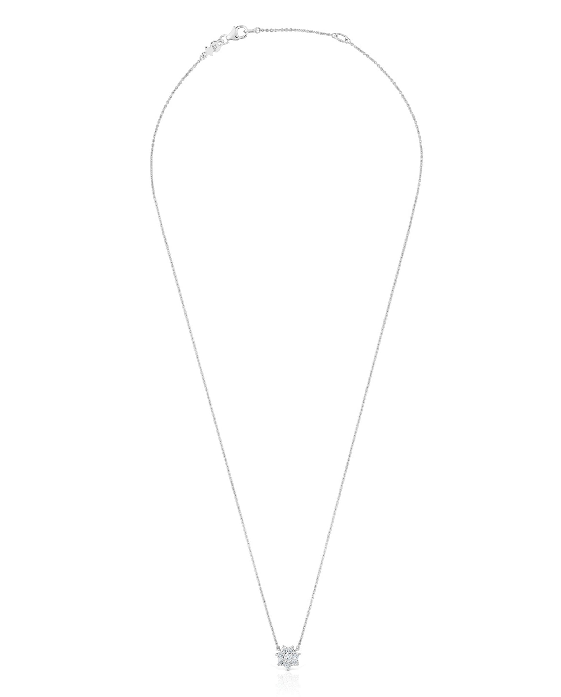 Corrente com Pendente Daisy de Ouro Branco e Diamante Prateado-1