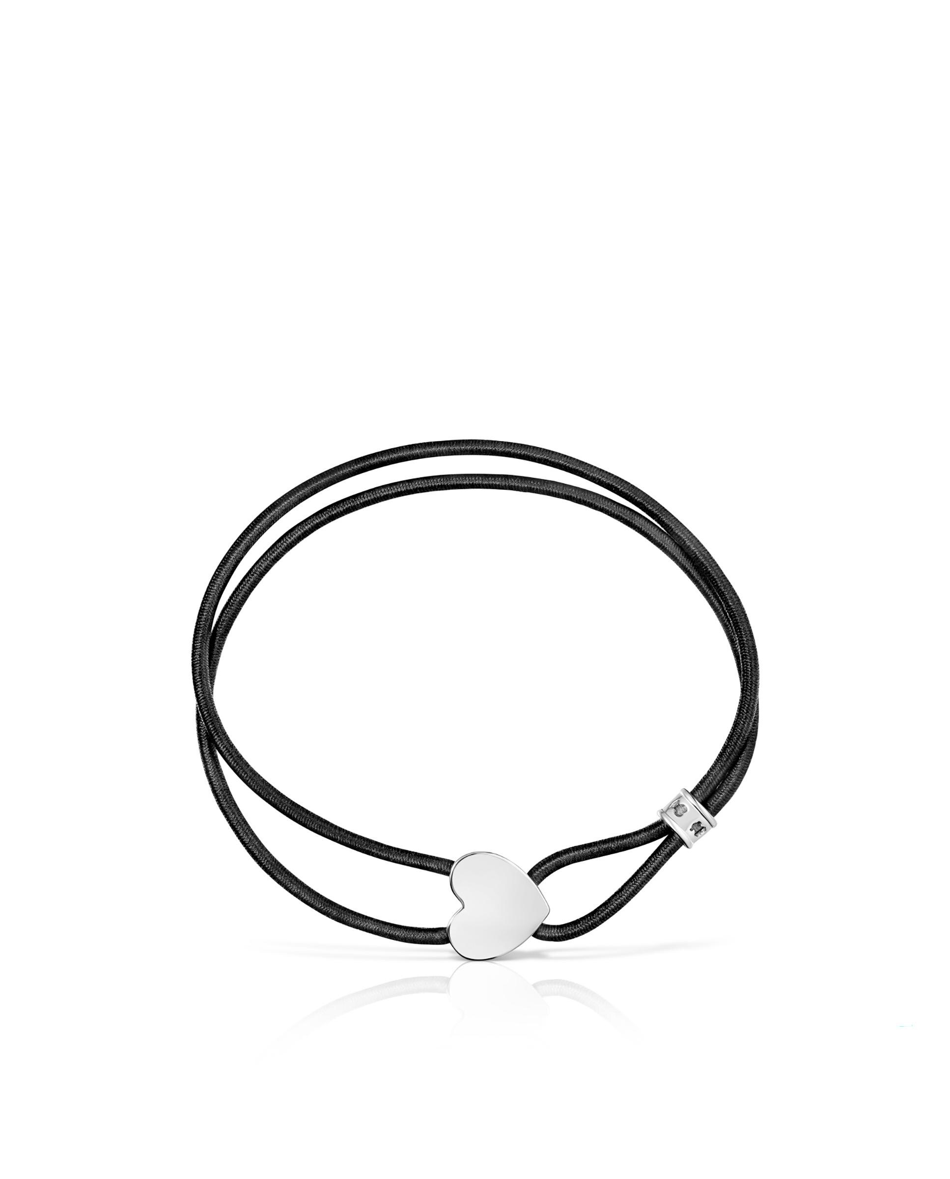Pulseira Sweet Dolls Elástica Preta com Coração de Prata Preto-2