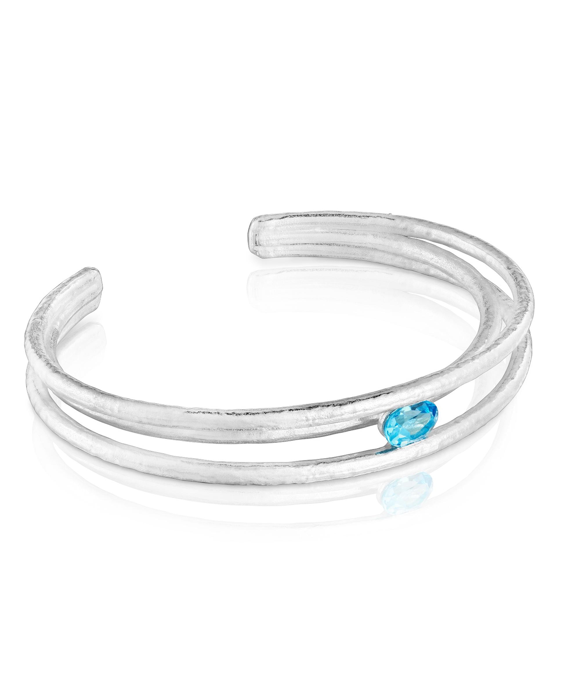 Pulseira Rígida Duna de Prata e Topázio Prateado-1