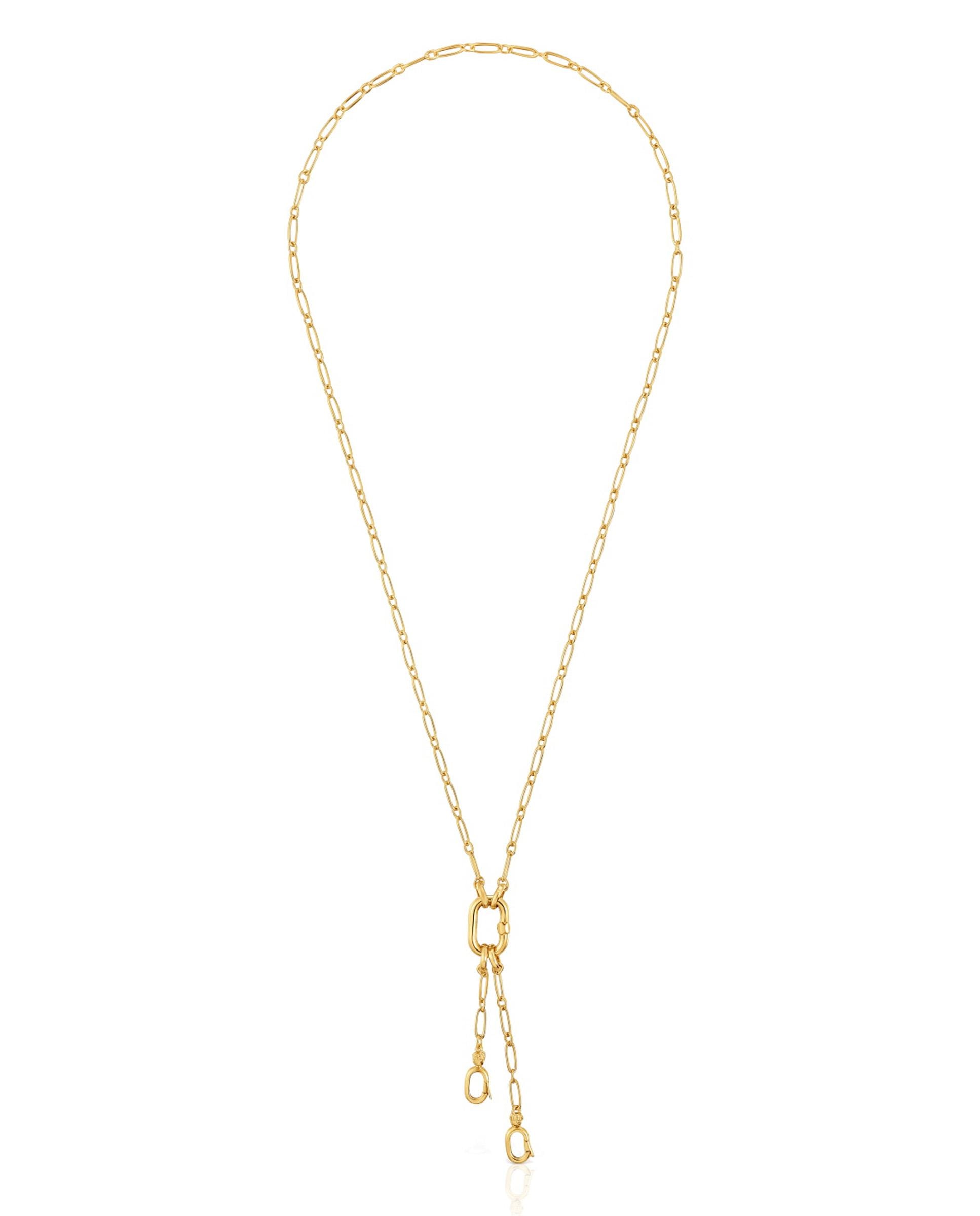 Colar Hold Oval Curto Banhado em Ouro 18 Kt Sobre Prata com Duplo Pendente e Argola Dourado-1