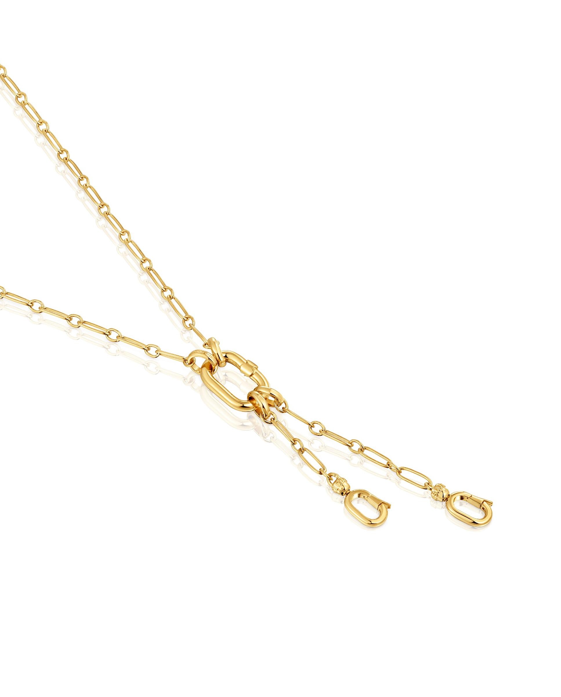 Colar Hold Oval Curto Banhado em Ouro 18 Kt Sobre Prata com Duplo Pendente e Argola Dourado-2