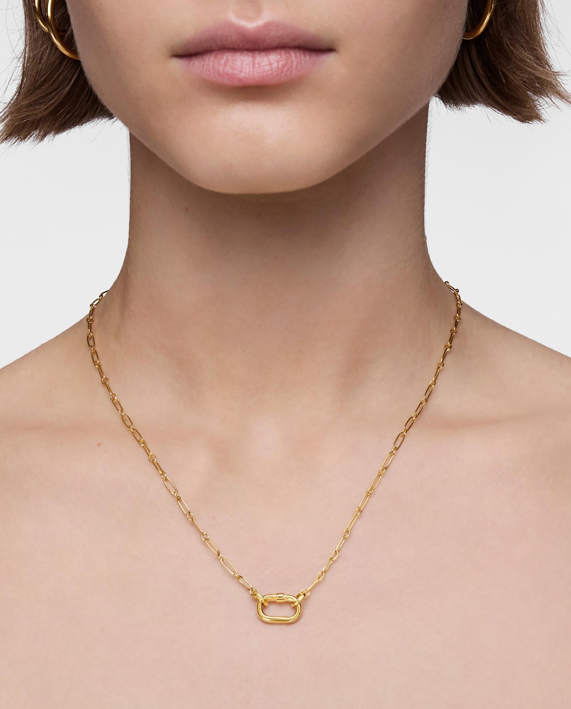 Colar Hold Oval Curto Banhado em Ouro 18 Kt Sobre Prata com Duplo Pendente e Argola Dourado-5