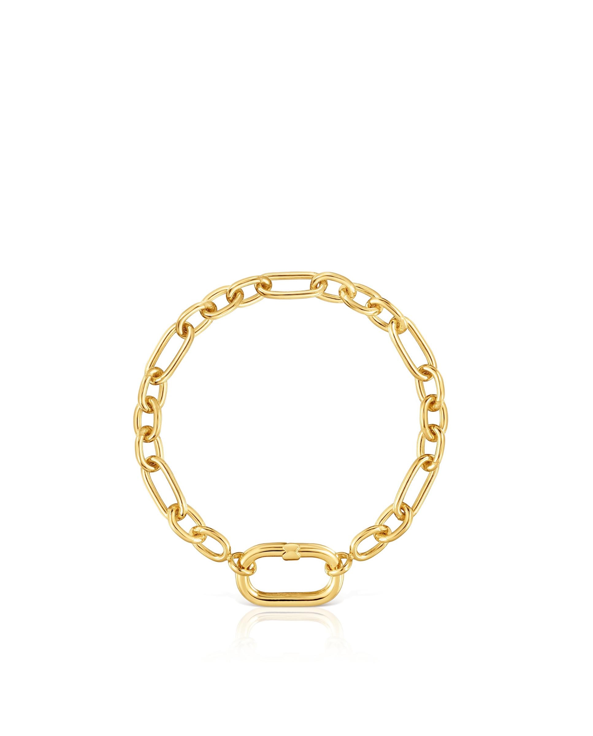 Pulseira de Corrente Hold Oval Banhada a Ouro 18 Kt Sobre Prata com e Argola Dourado-2