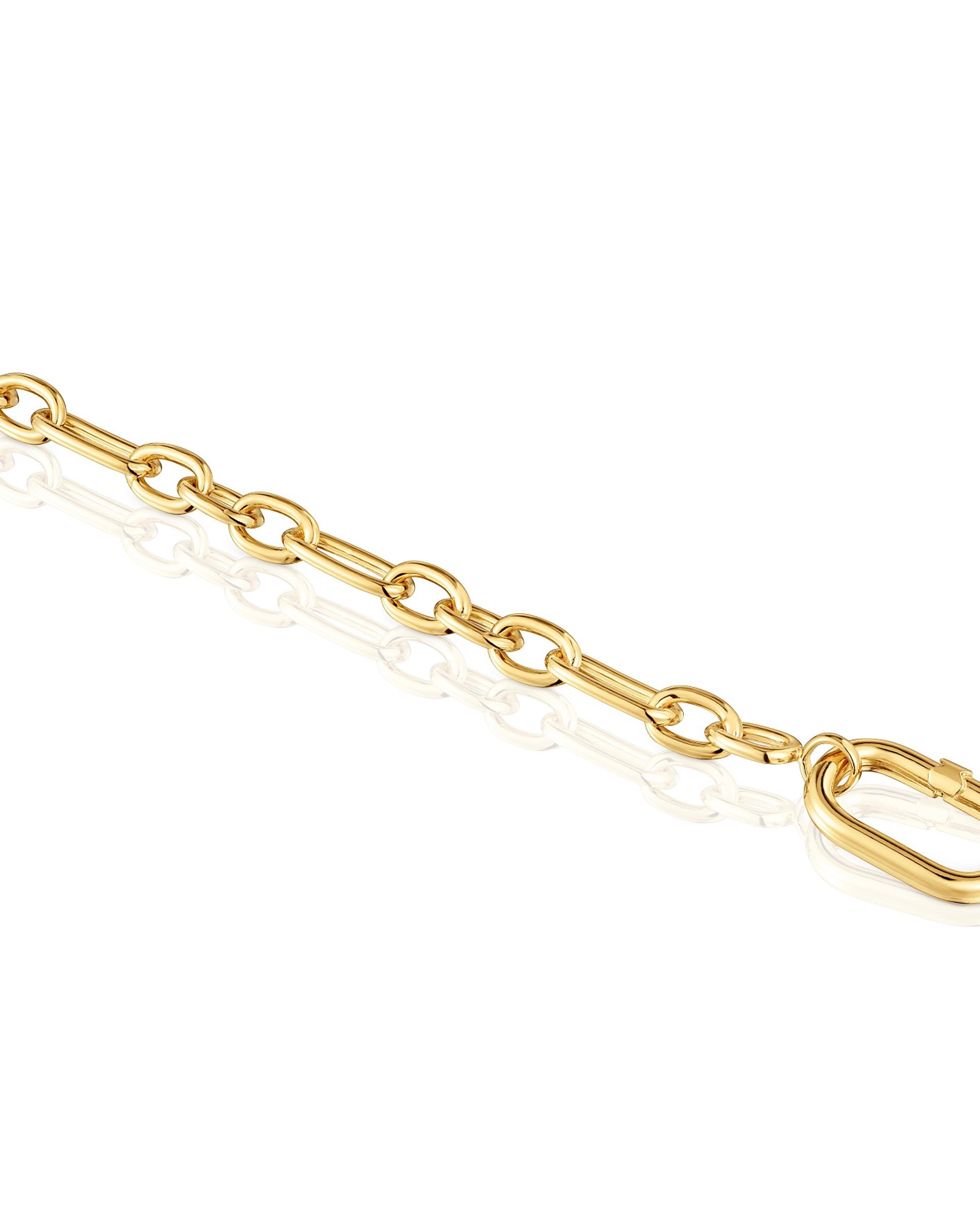 Pulseira de Corrente Hold Oval Banhada a Ouro 18 Kt Sobre Prata com e Argola Dourado-3