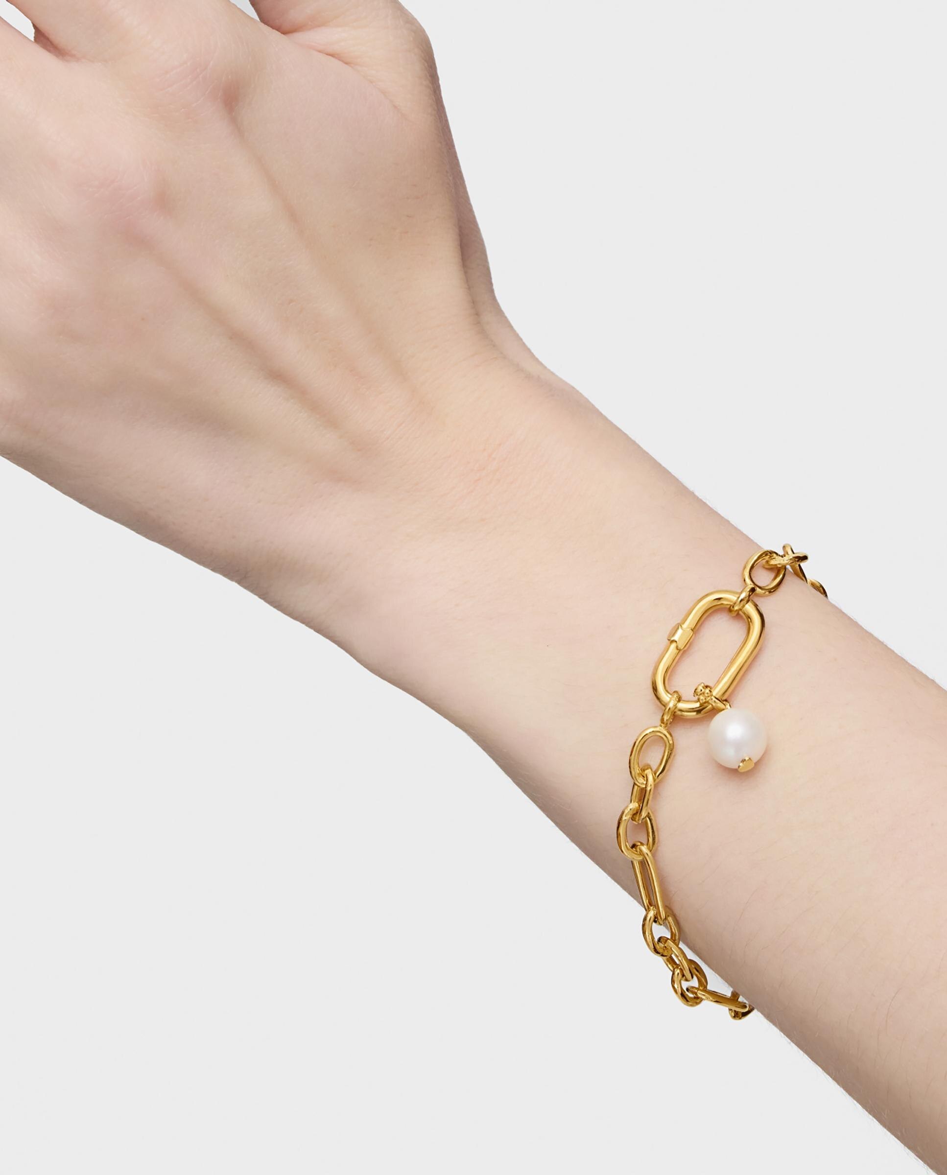 Pulseira de Corrente Hold Oval Banhada a Ouro 18 Kt Sobre Prata com e Argola Dourado-5