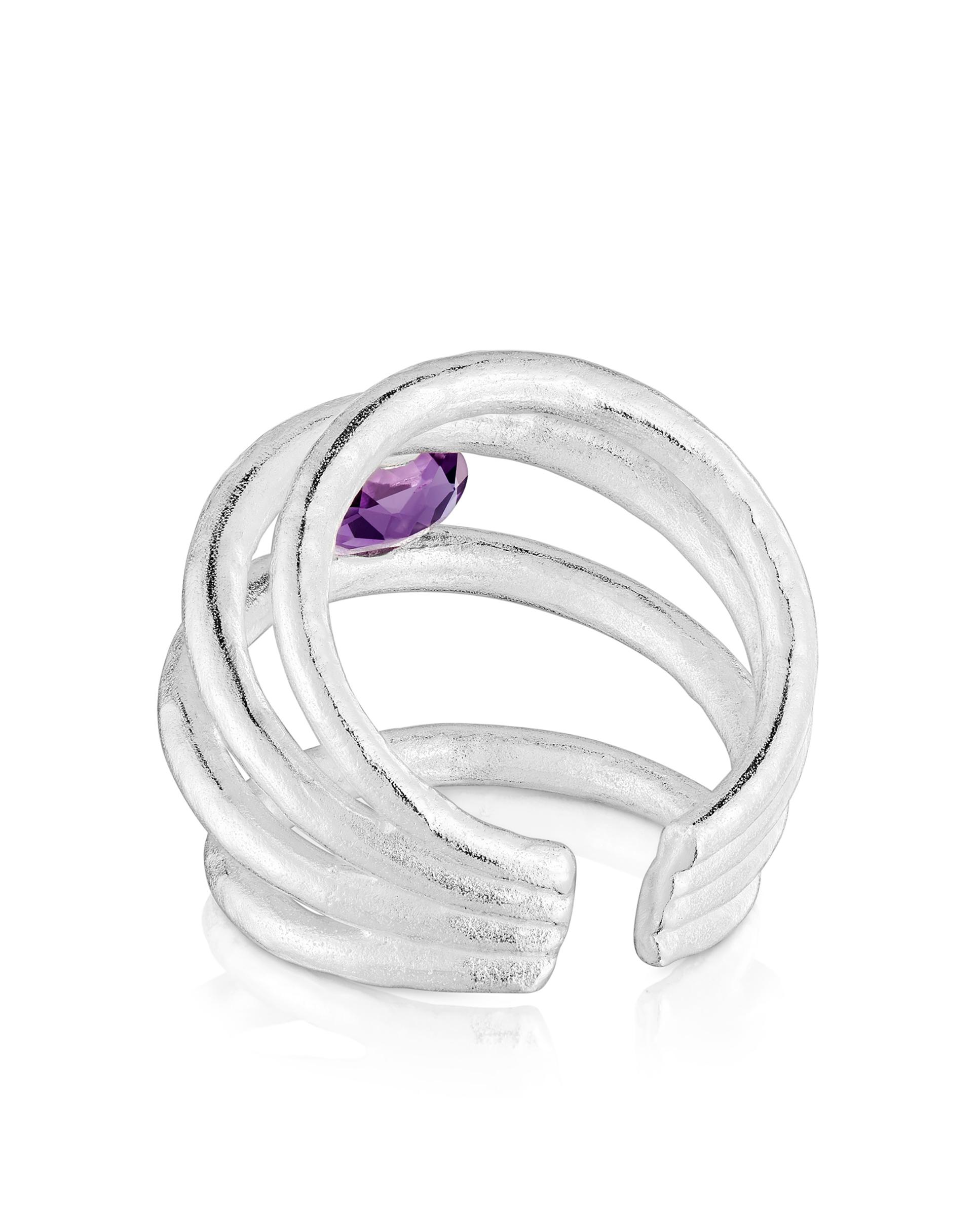 Anel Duna de Prata e Ametista Roxo-3