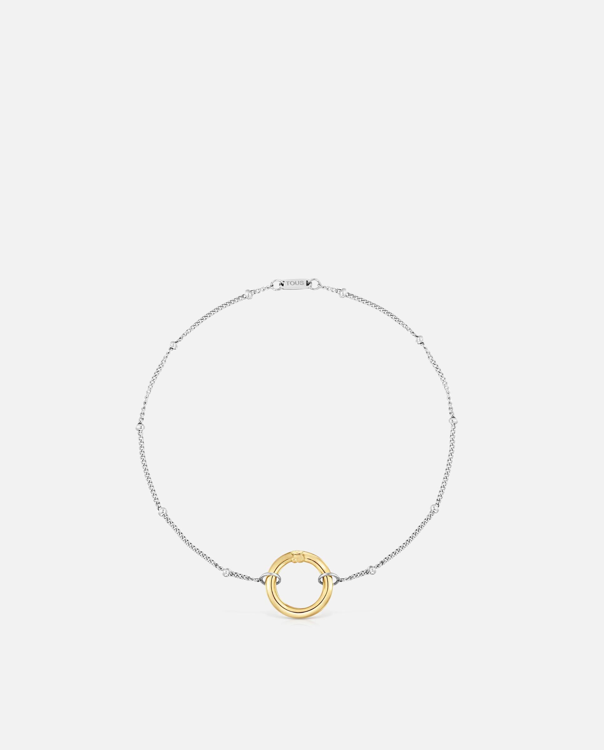 Pulseira de Corrente Hold Oval com de Aço e Argola de Ouro Dourado-2