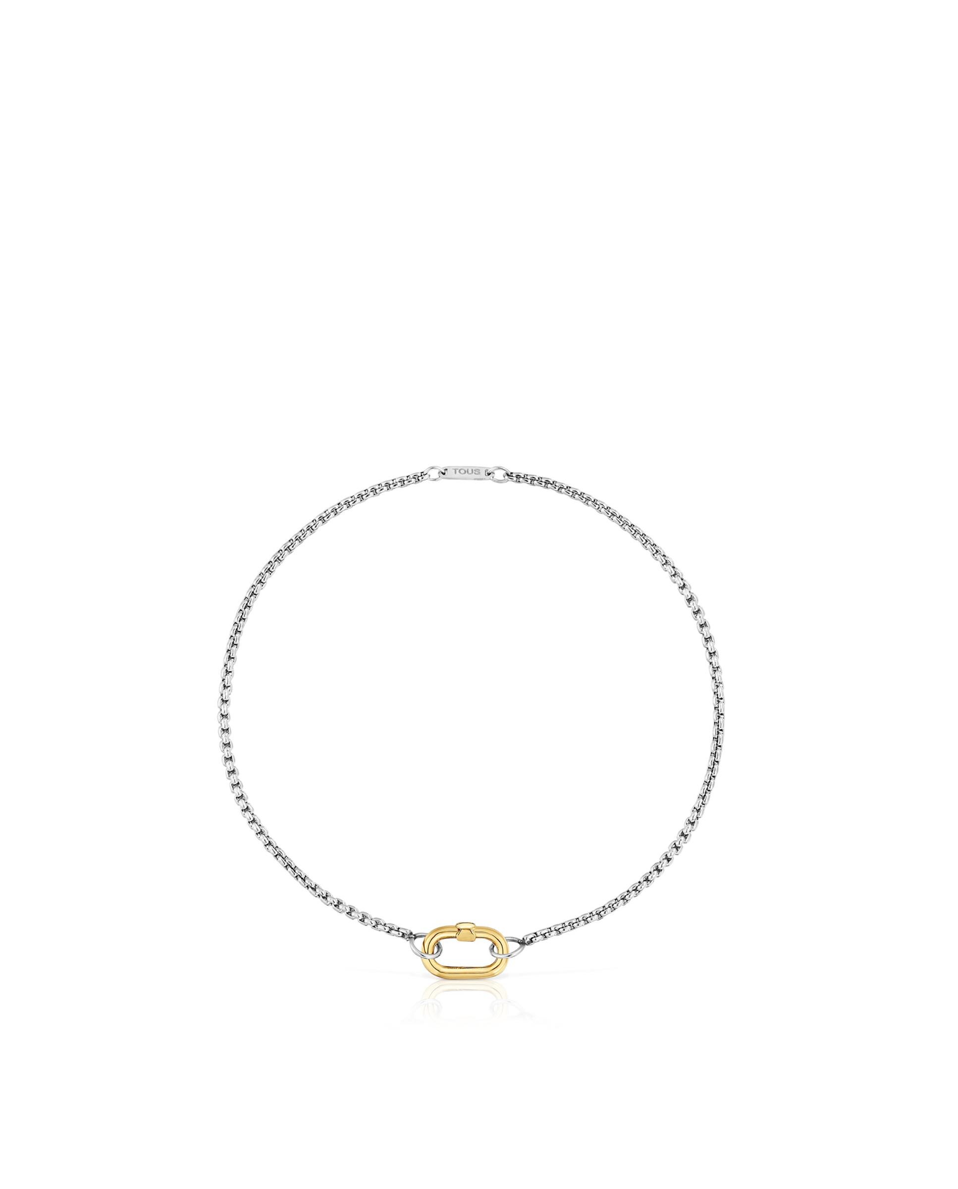 Pulseira de Corrente Hold Oval com de Aço e Argola de Ouro Prata-2