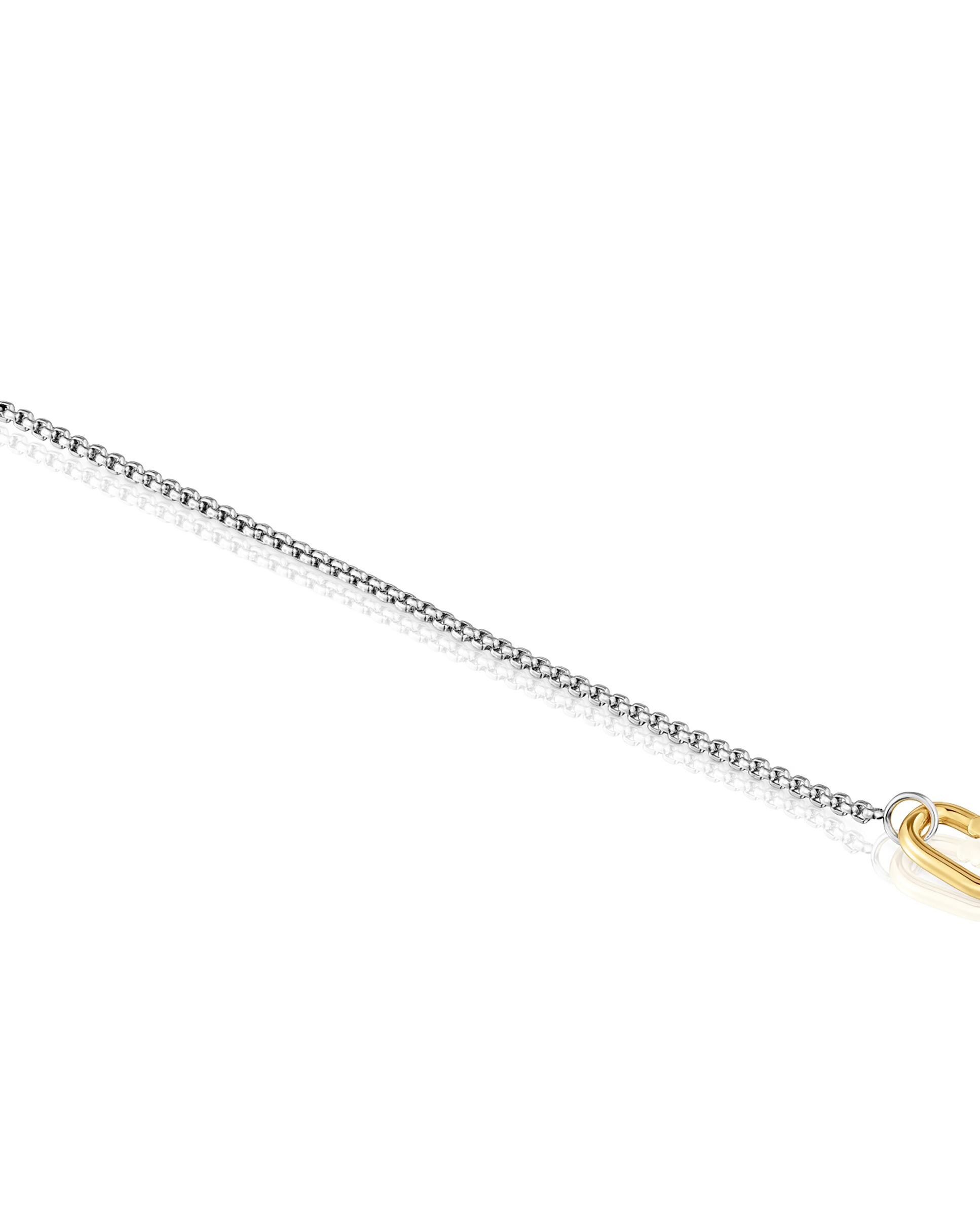 Pulseira de Corrente Hold Oval com de Aço e Argola de Ouro Prata-3