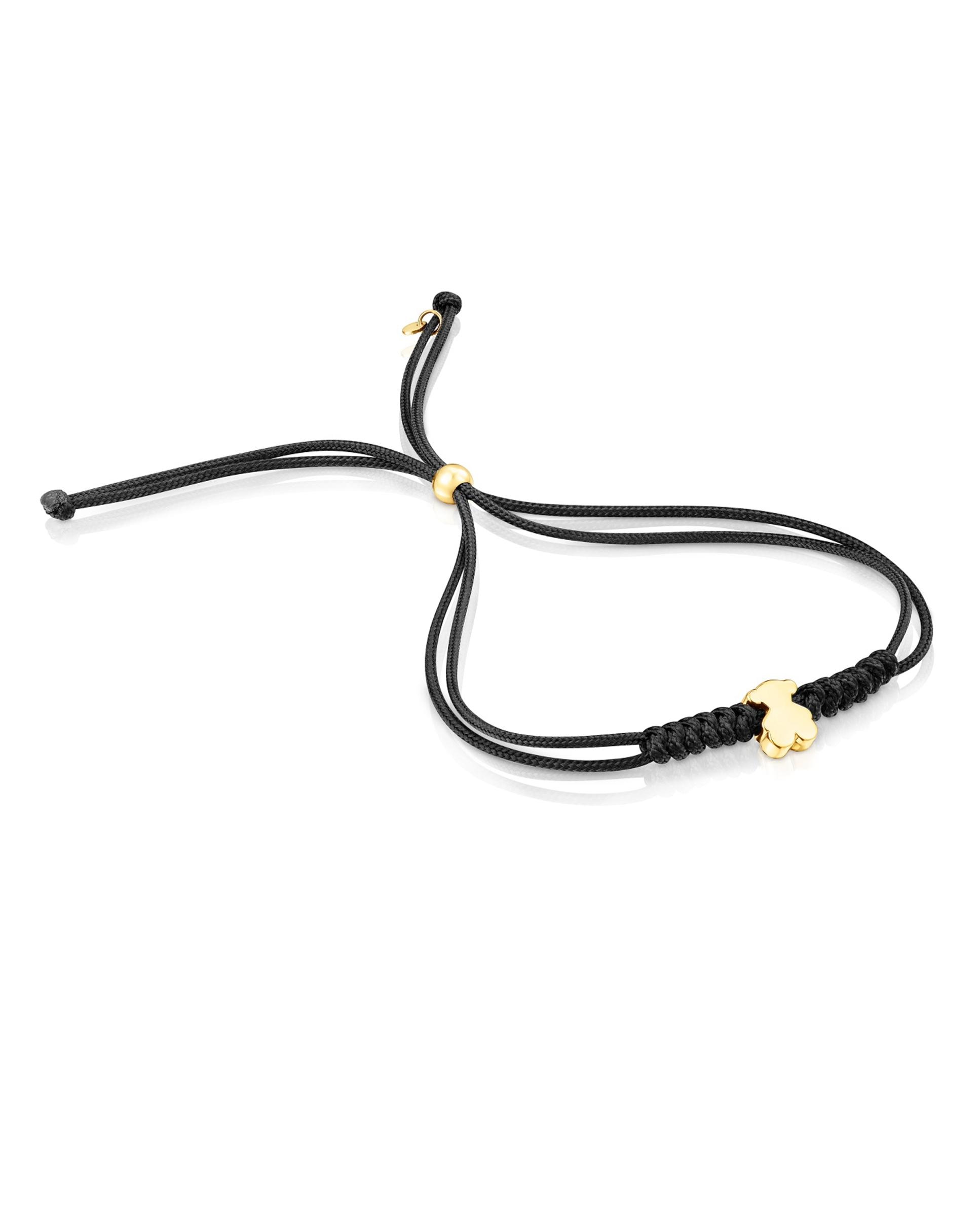 Pulseira de Cordão Sweet Dolls de Ouro com Motivo Urso e Nylon em Preto Dourado-1
