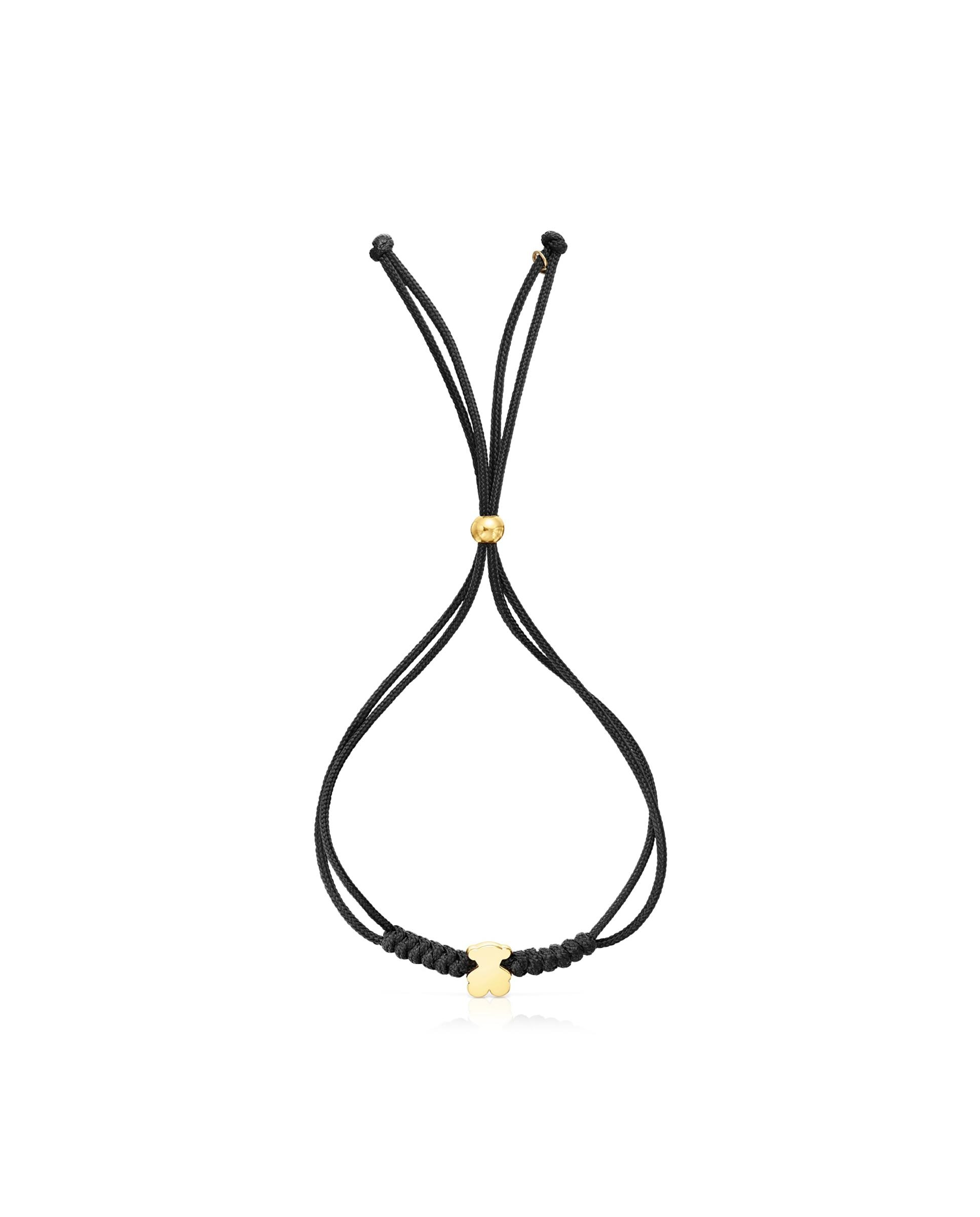 Pulseira de Cordão Sweet Dolls de Ouro com Motivo Urso e Nylon em Preto Dourado-2