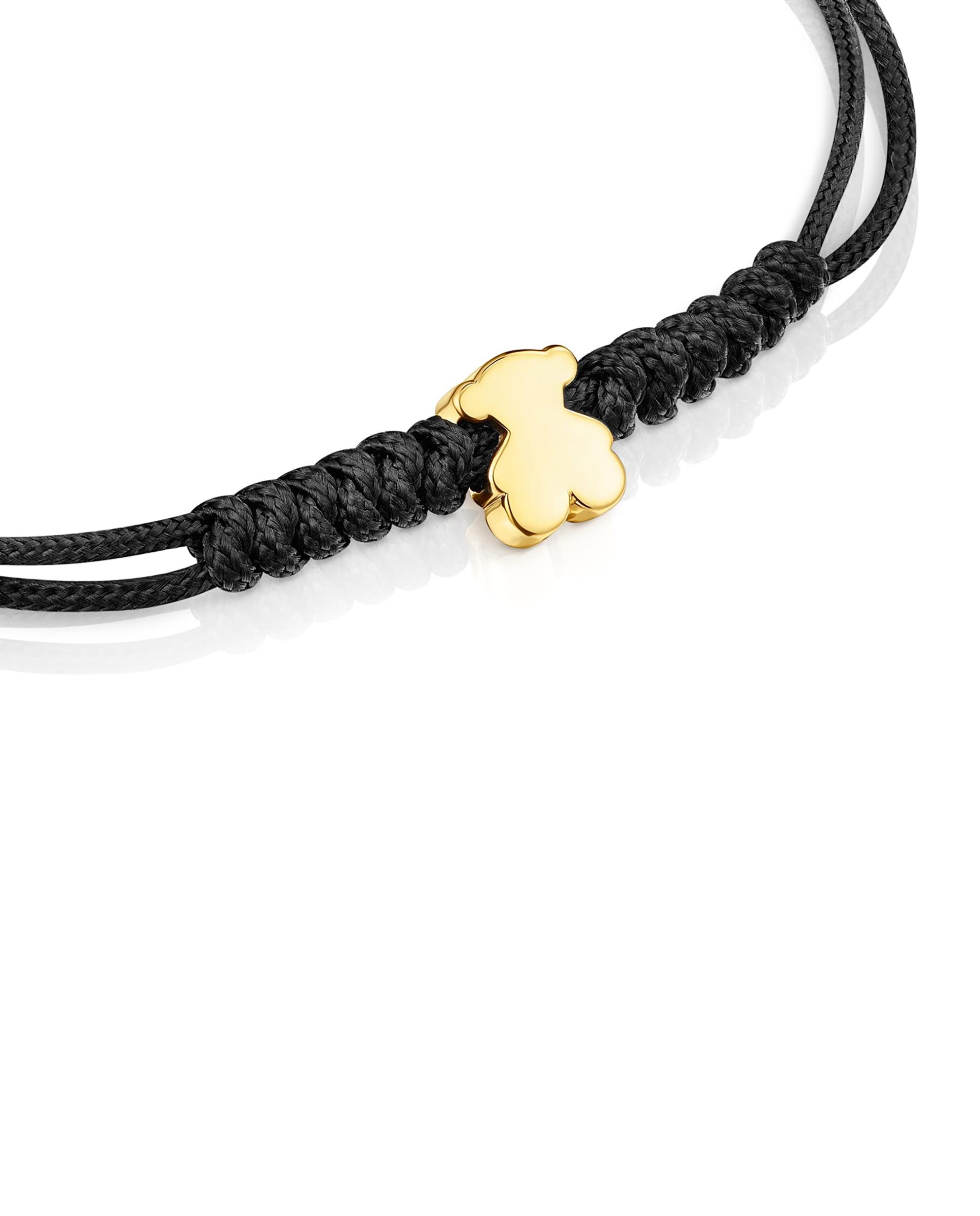 Pulseira de Cordão Sweet Dolls de Ouro com Motivo Urso e Nylon em Preto Dourado-3