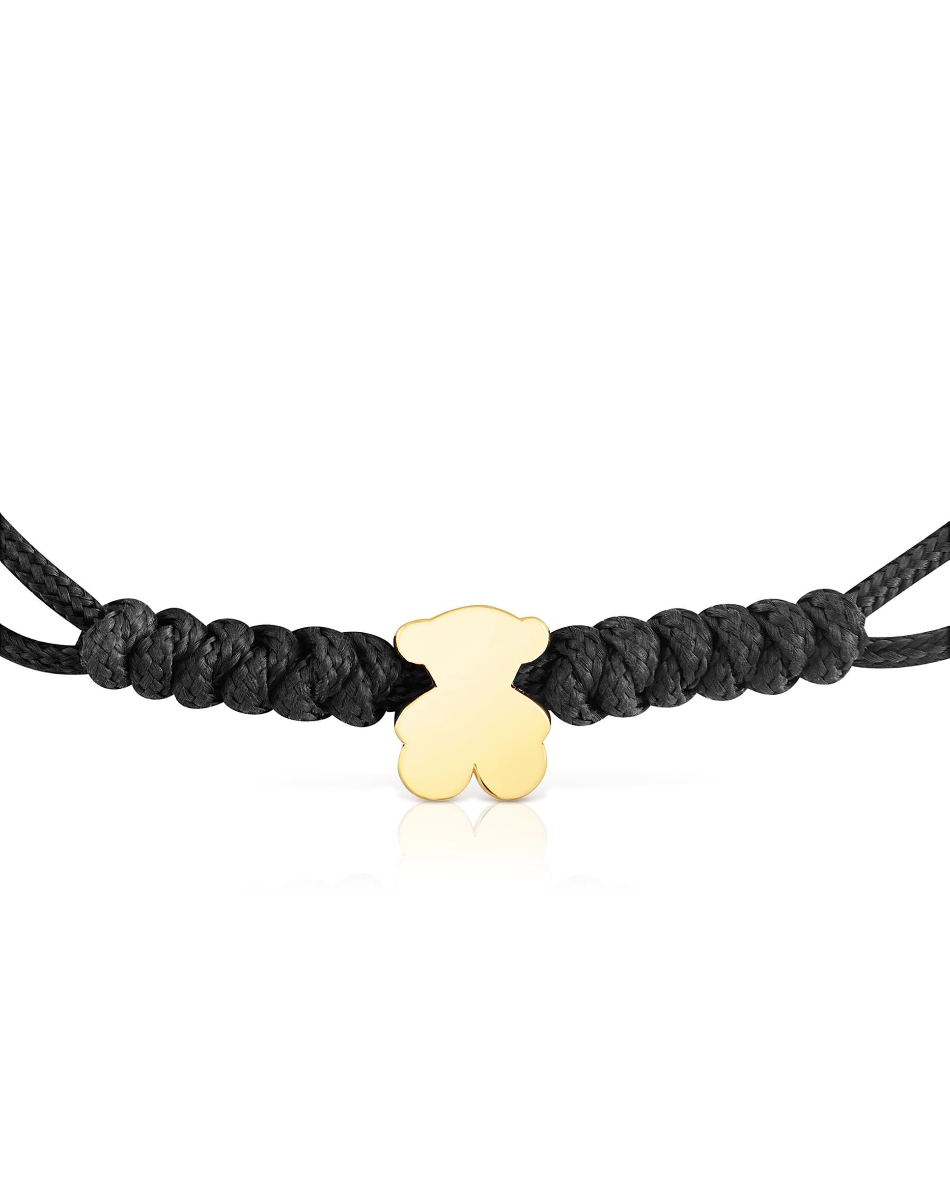 Pulseira de Cordão Sweet Dolls de Ouro com Motivo Urso e Nylon em Preto Dourado-4