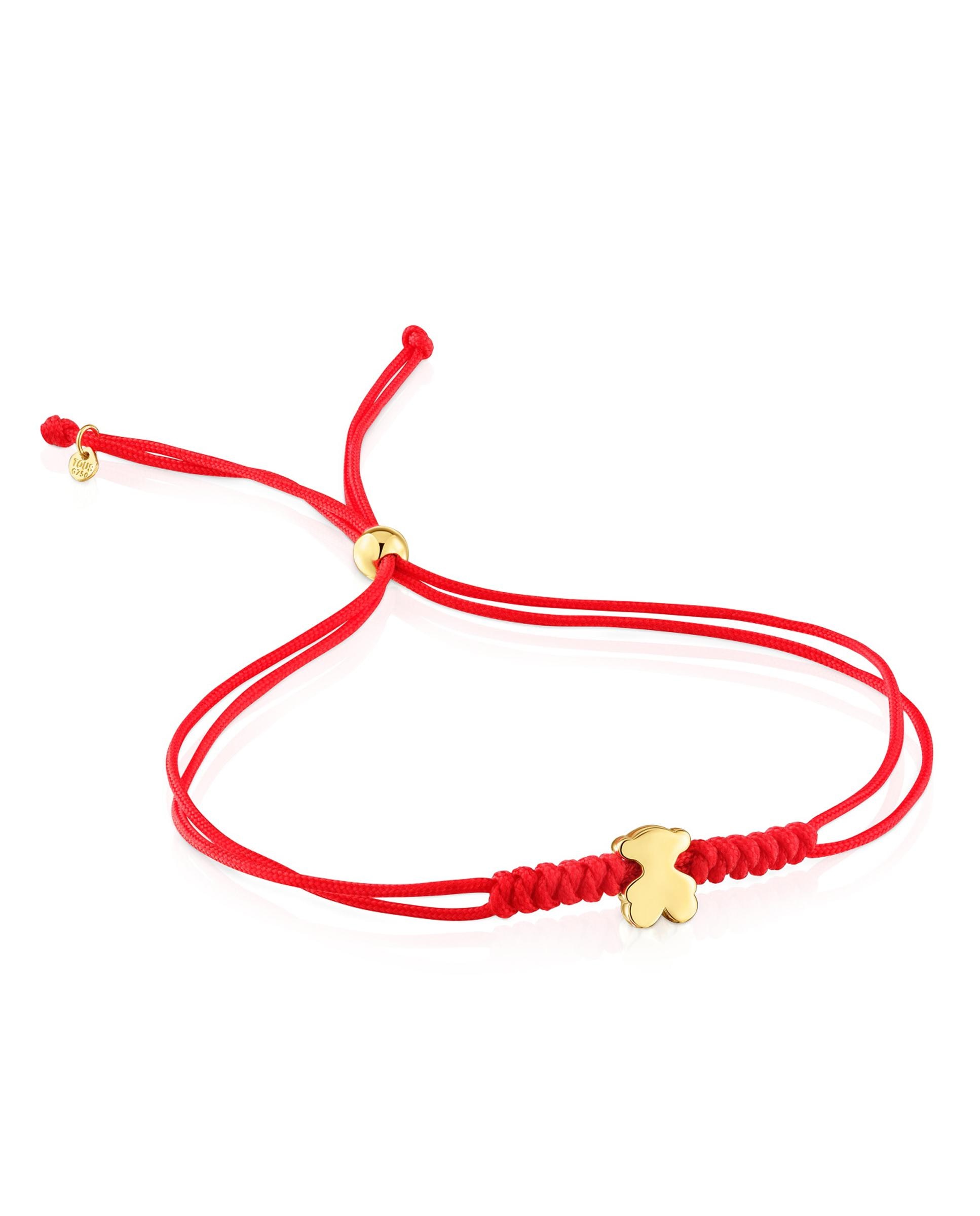 Pulseira Sweet Dolls de Ouro com Urso e Nylon em Vermelho Dourado-1