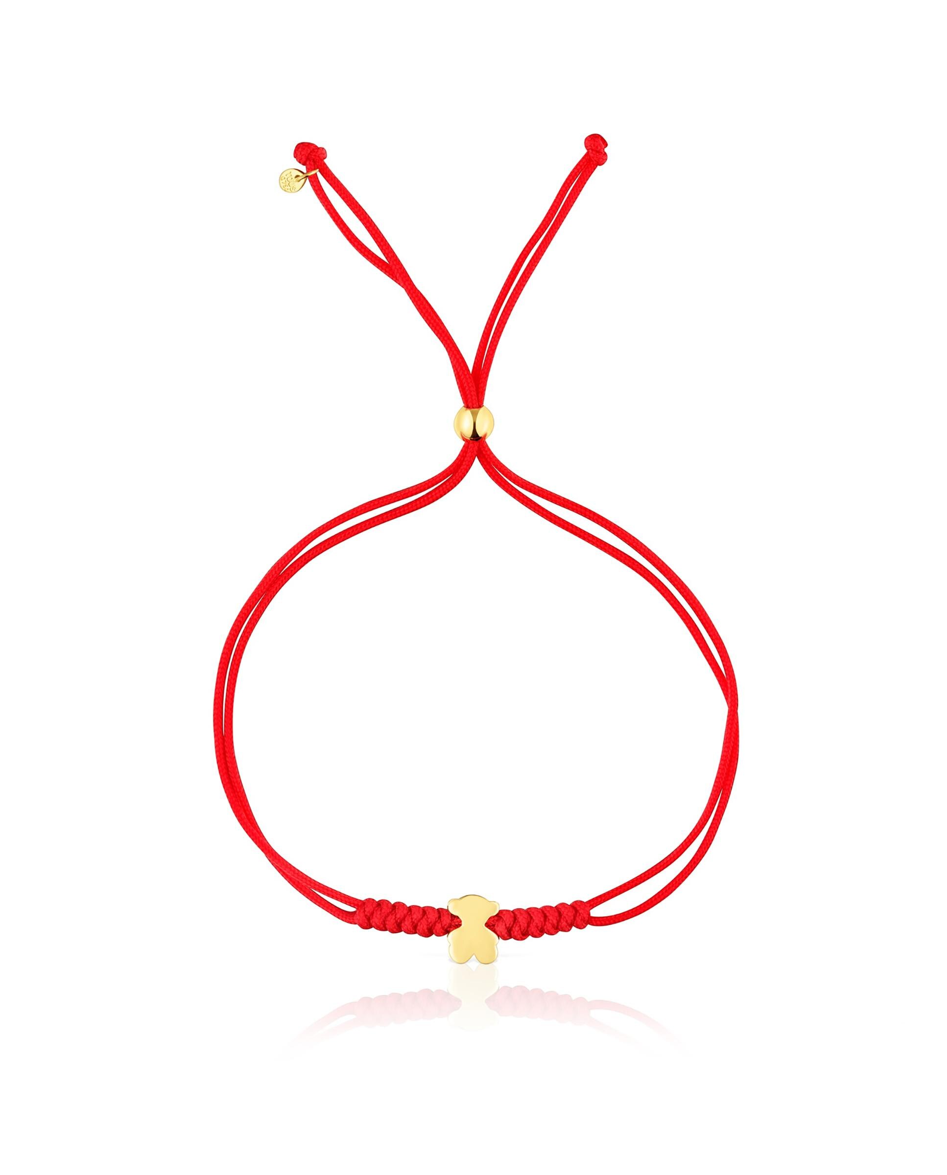 Pulseira Sweet Dolls de Ouro com Urso e Nylon em Vermelho Dourado-2